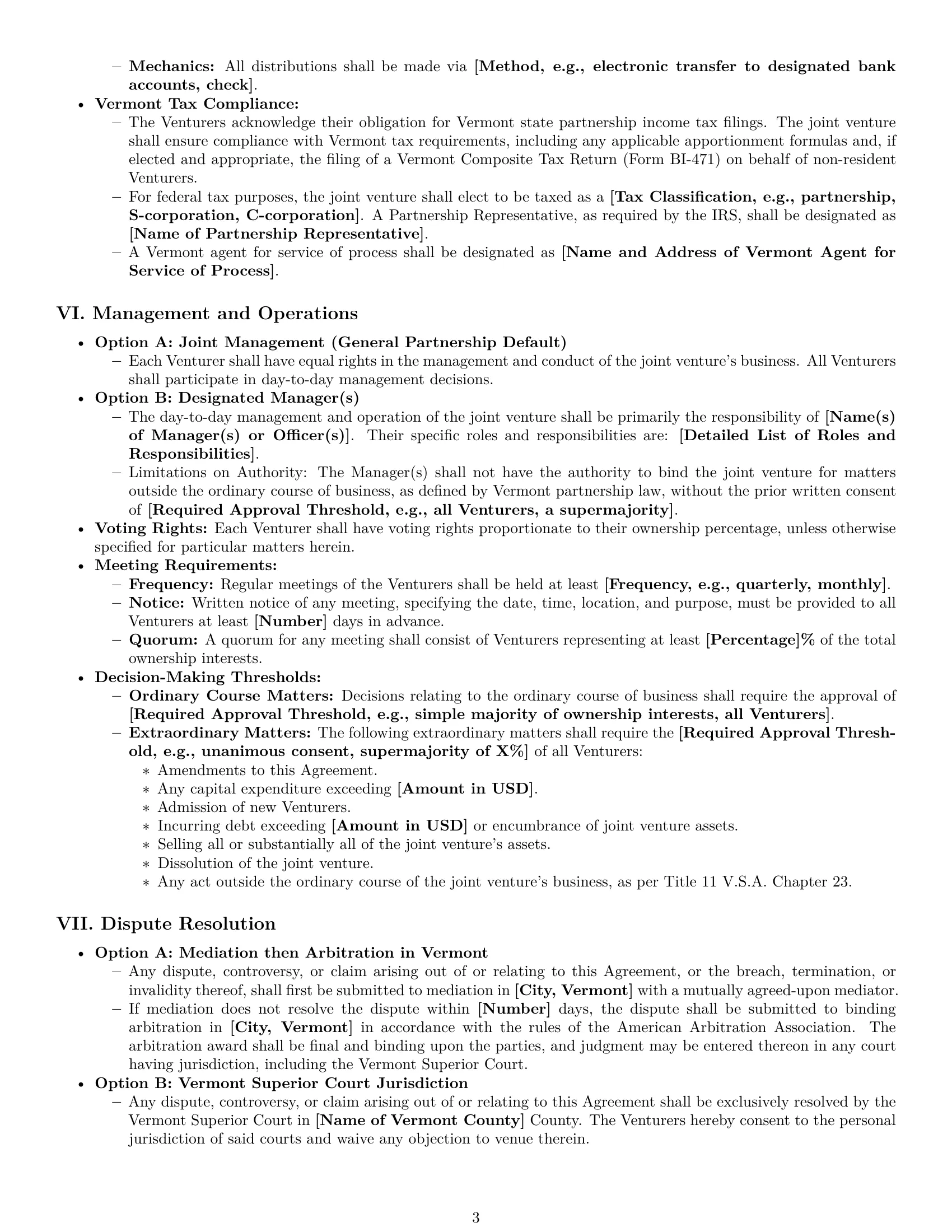 Preview page 3 of Pro Vermont joint venture agreement template