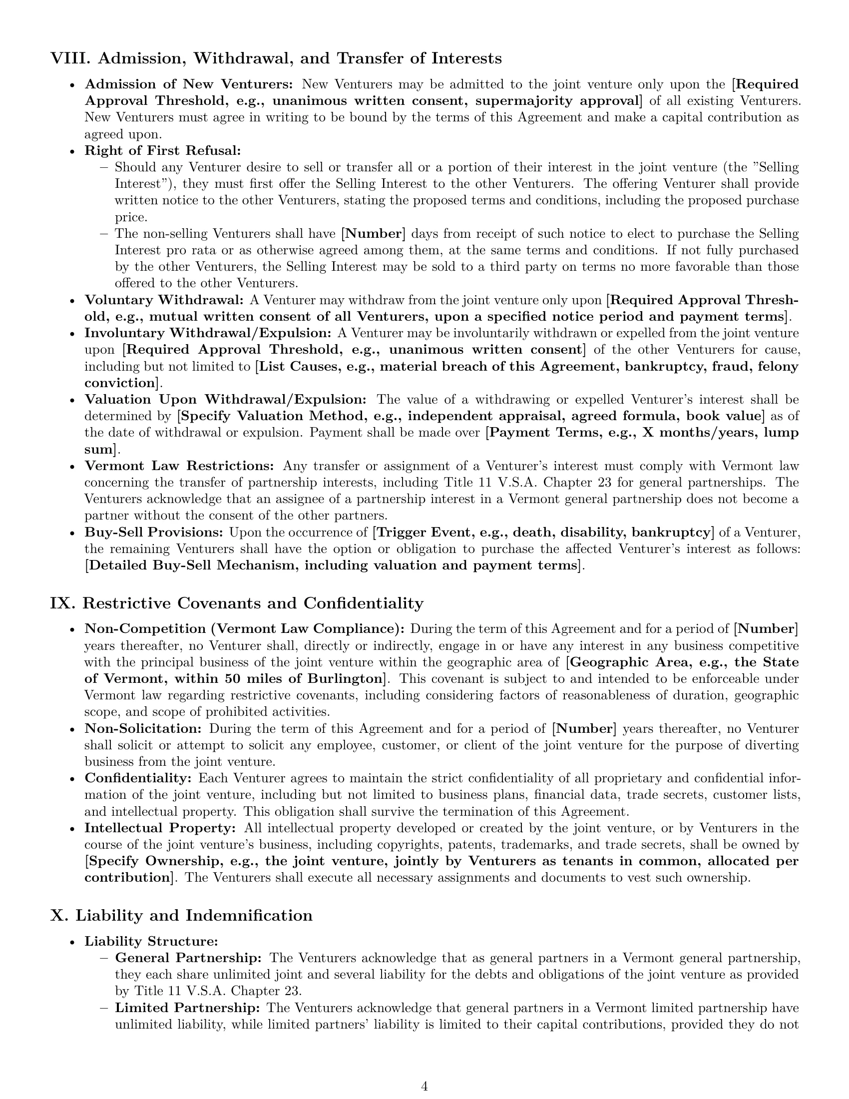 Preview page 4 of Pro Vermont joint venture agreement template
