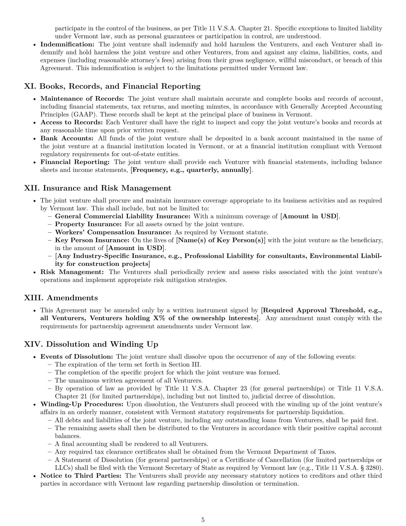 Preview page 5 of Pro Vermont joint venture agreement template