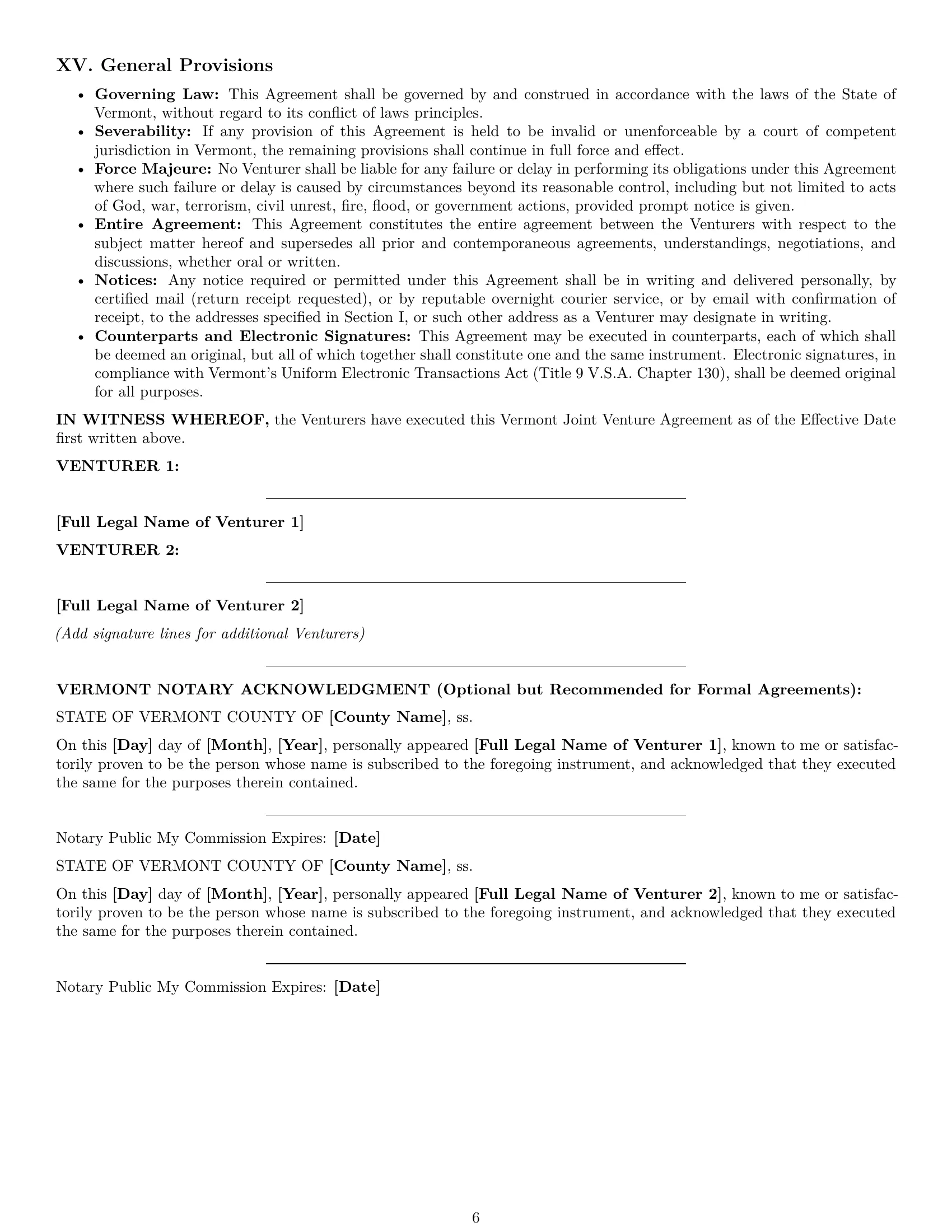 Preview page 6 of Pro Vermont joint venture agreement template