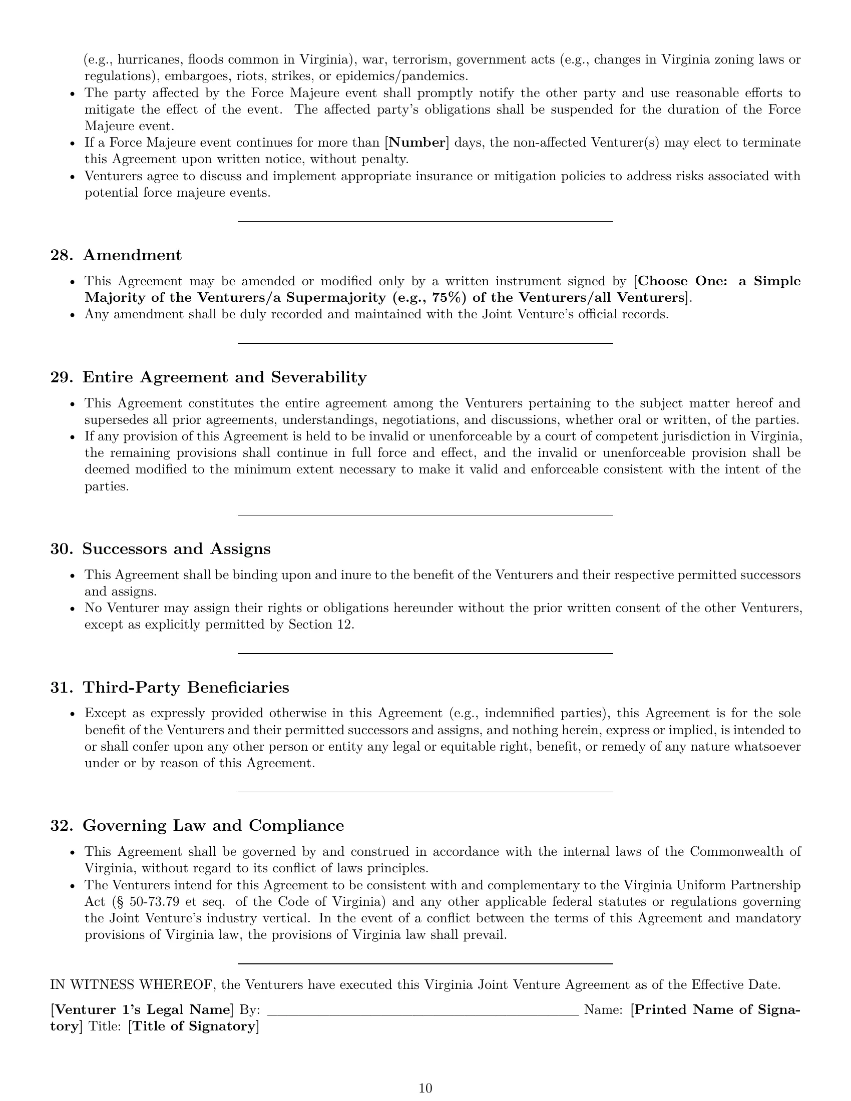 Preview page 10 of Pro Virginia joint venture agreement template
