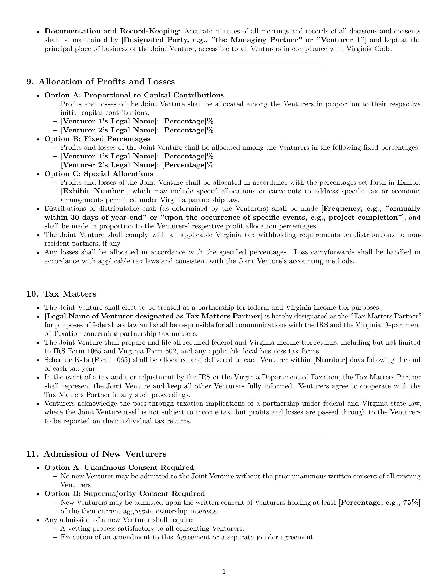 Preview page 4 of Pro Virginia joint venture agreement template