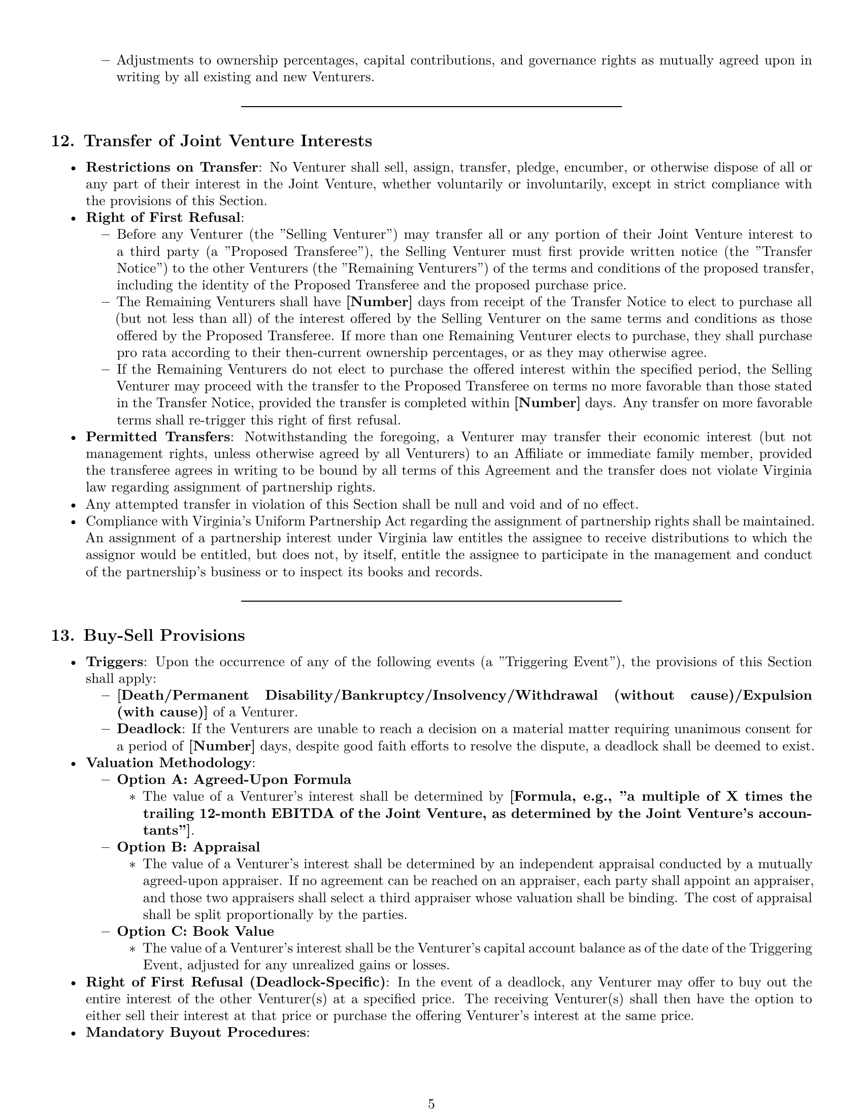 Preview page 5 of Pro Virginia joint venture agreement template