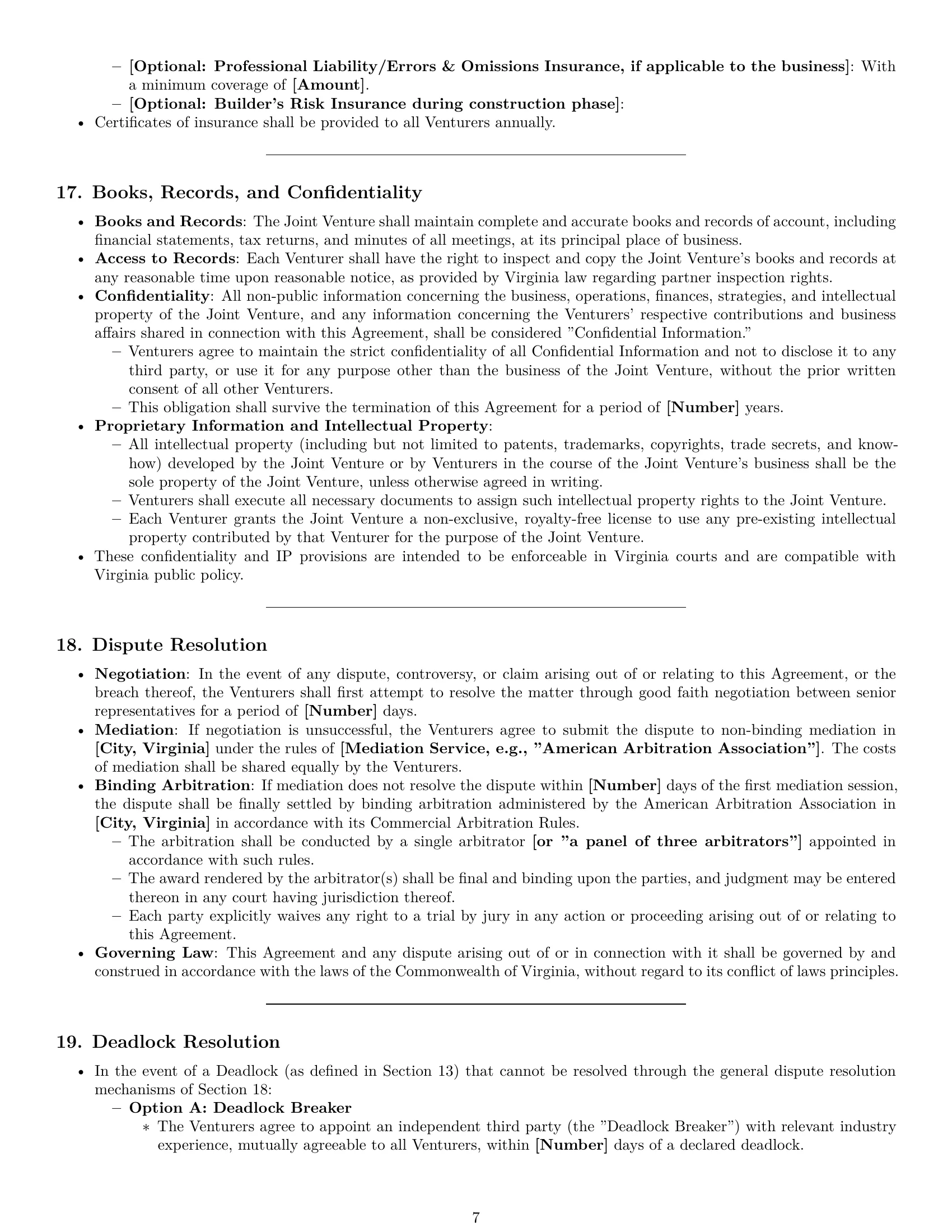 Preview page 7 of Pro Virginia joint venture agreement template