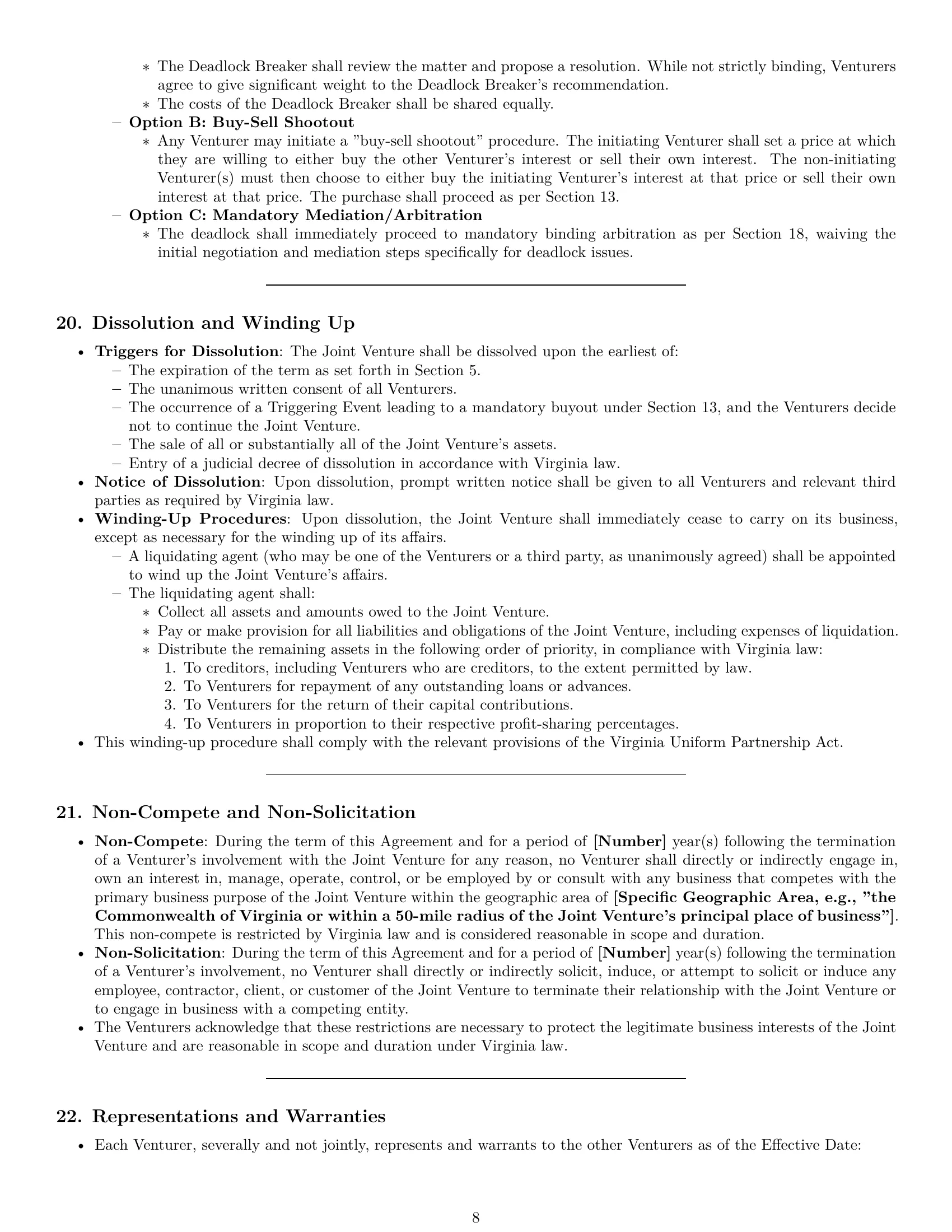 Preview page 8 of Pro Virginia joint venture agreement template