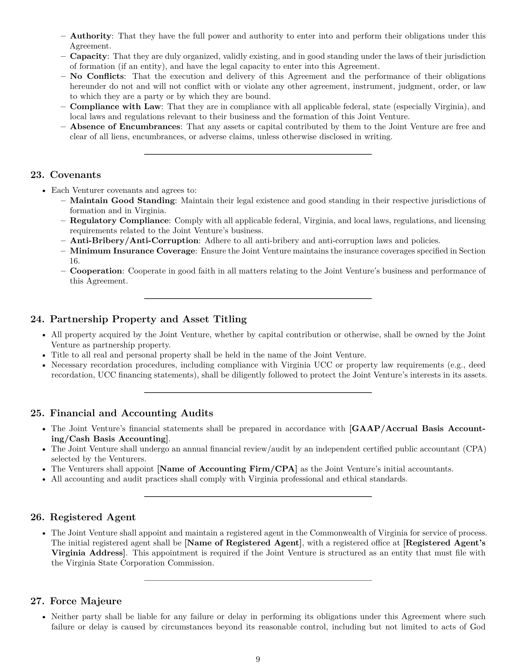 Preview page 9 of Pro Virginia joint venture agreement template