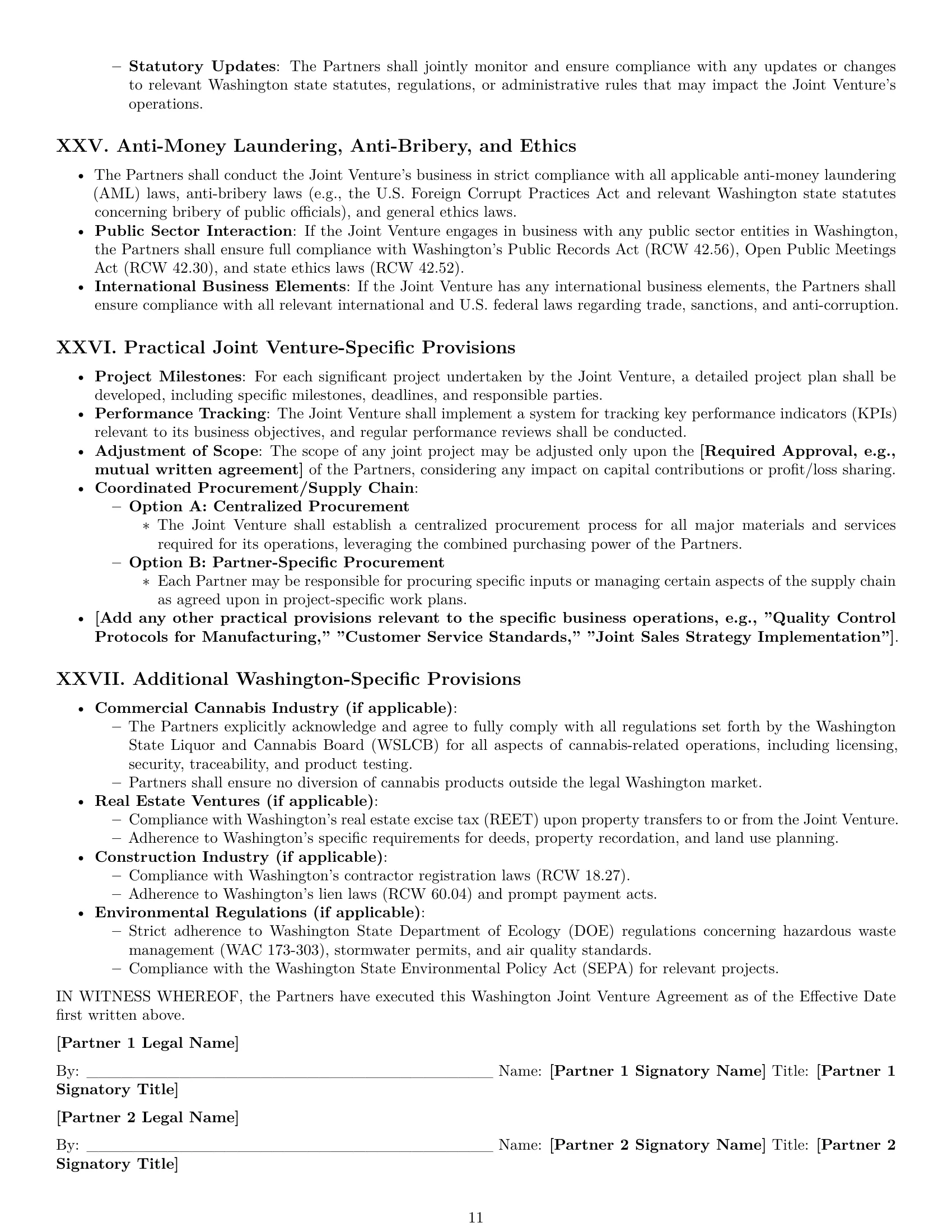 Preview page 11 of Pro Washington joint venture agreement template