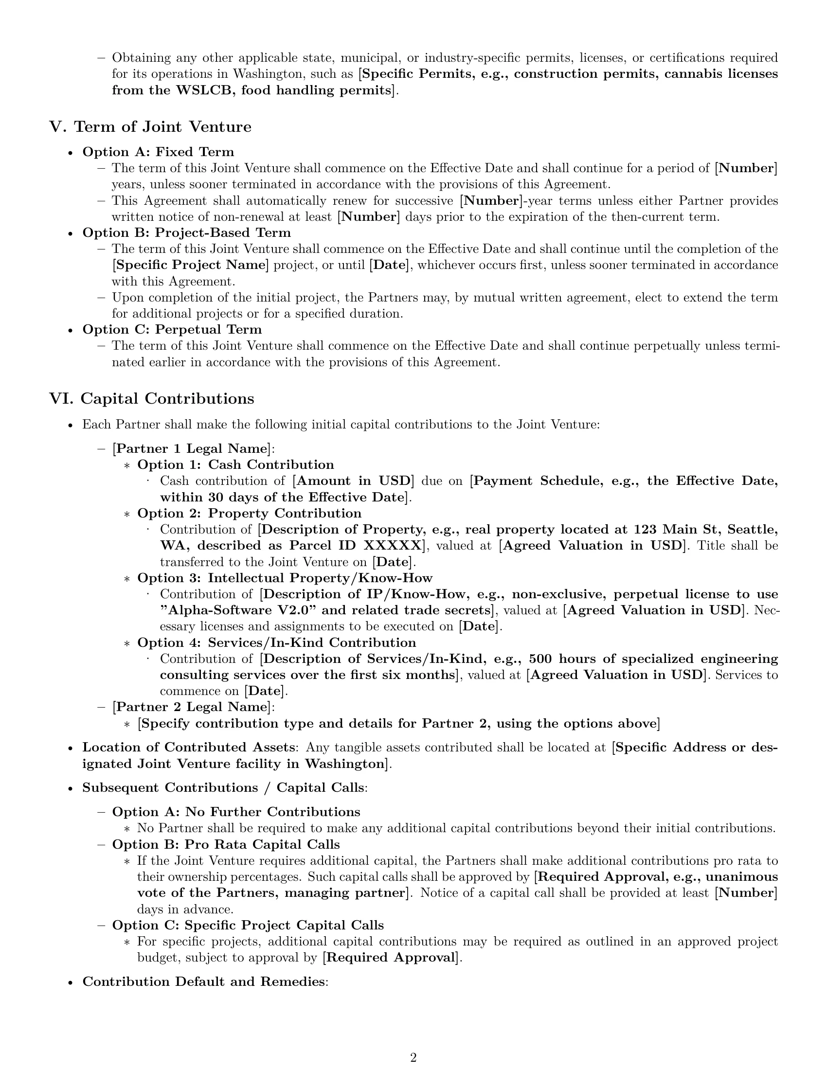 Preview page 2 of Pro Washington joint venture agreement template