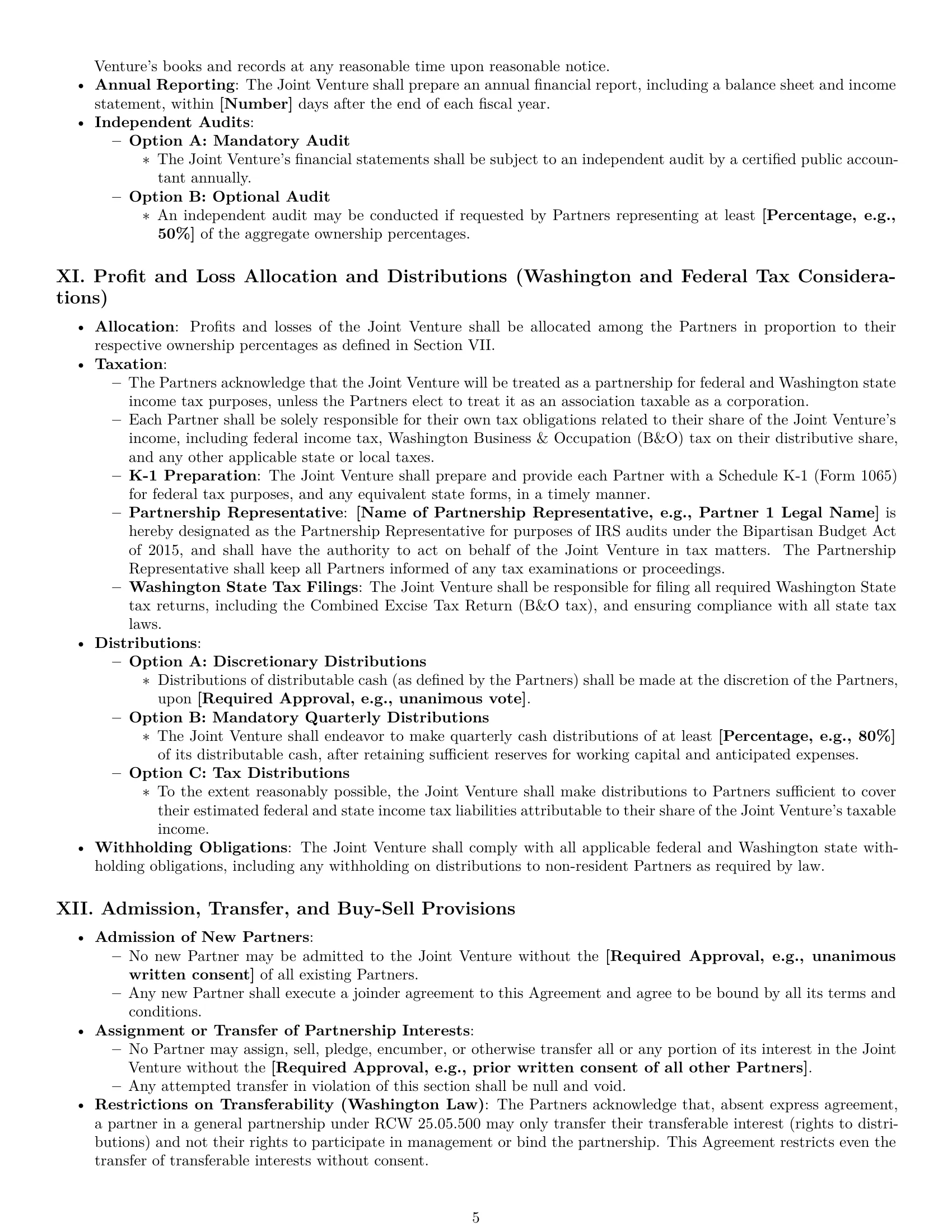 Preview page 5 of Pro Washington joint venture agreement template