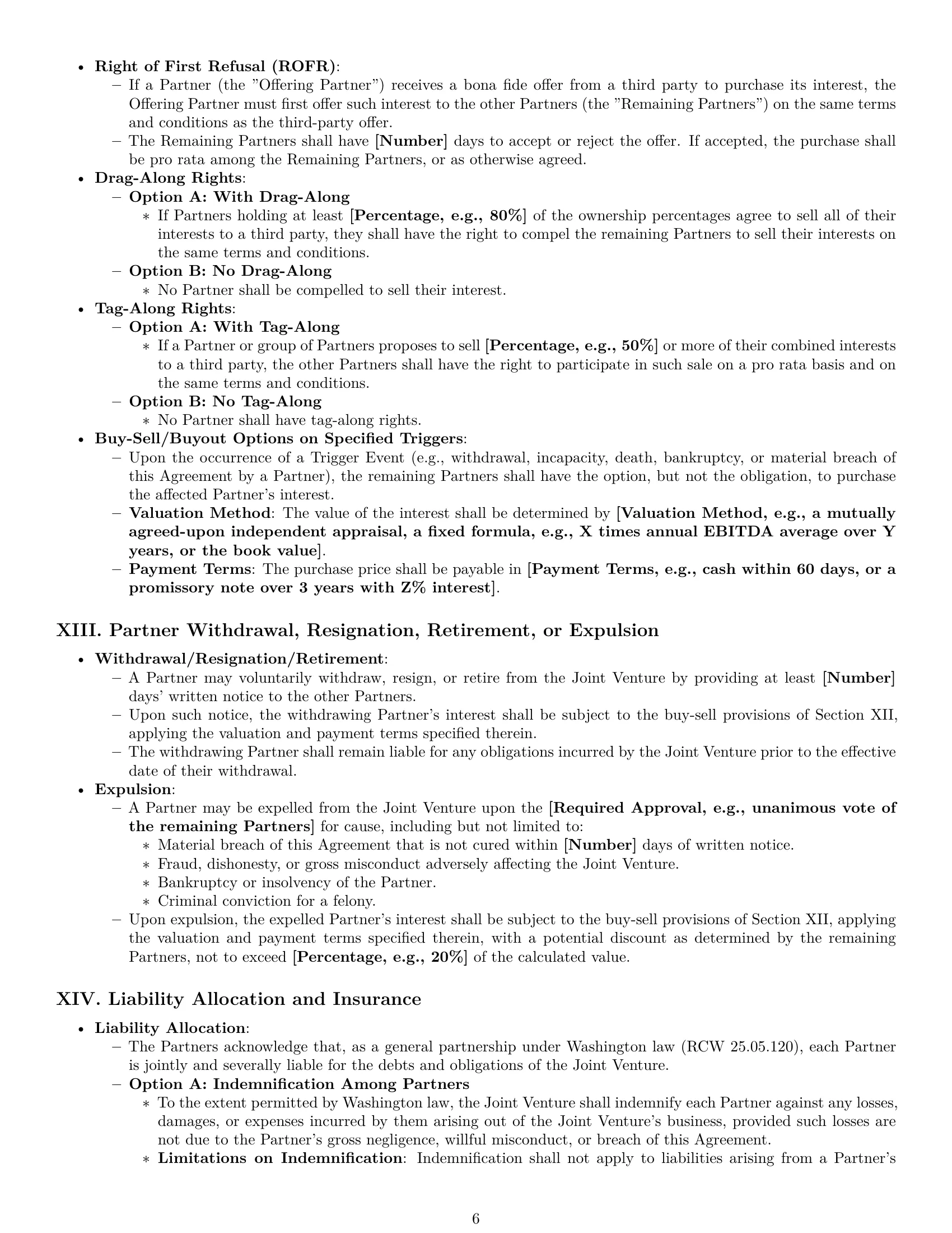 Preview page 6 of Pro Washington joint venture agreement template