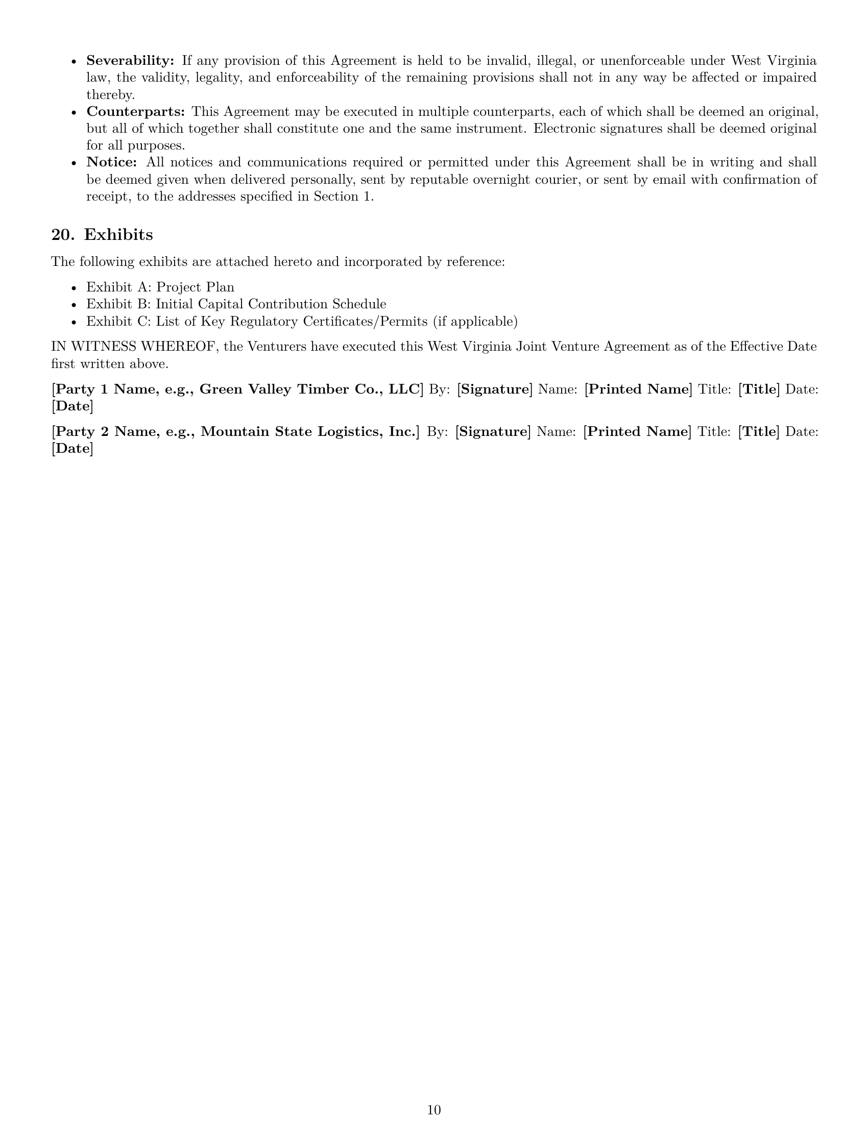 Preview page 10 of Pro West Virginia joint venture agreement template