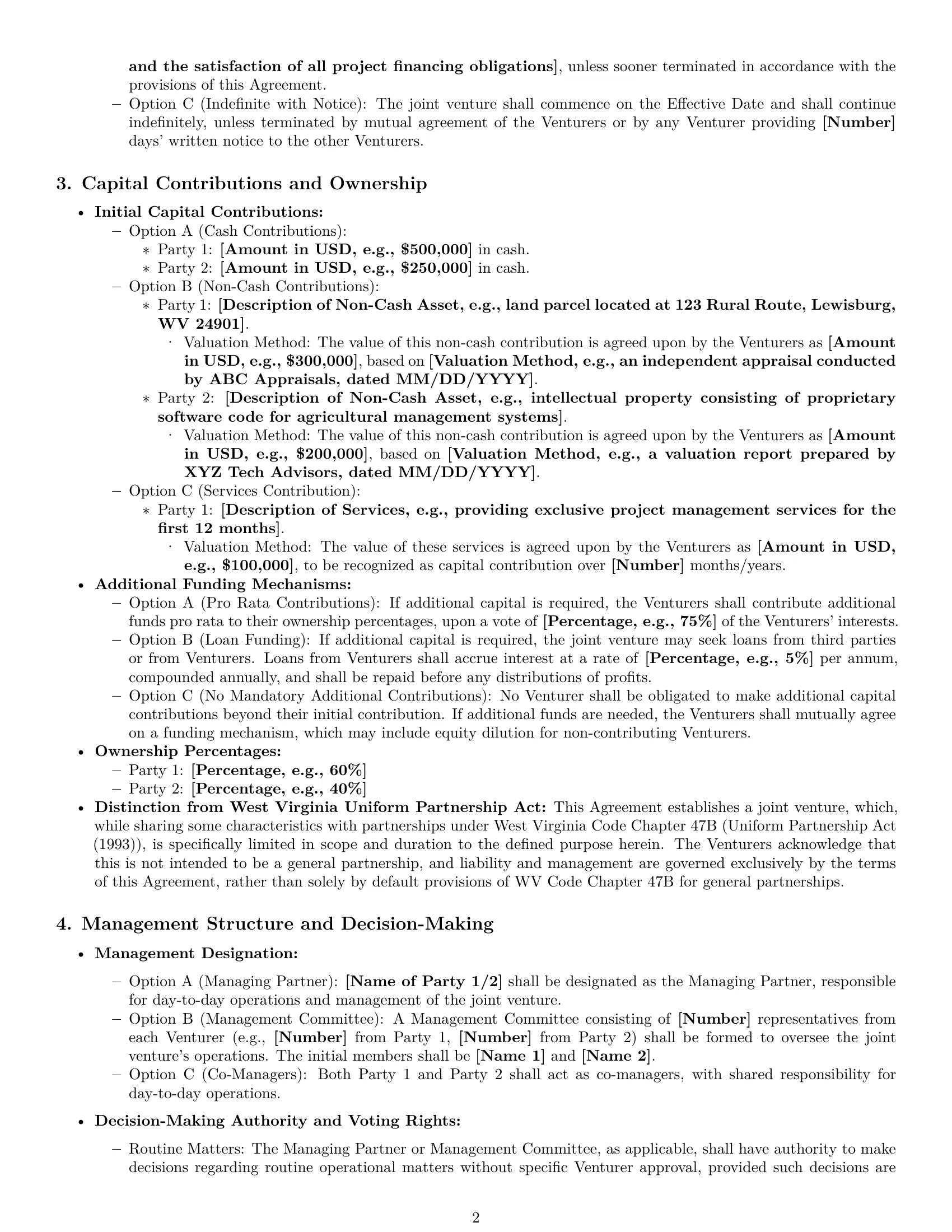 Preview page 2 of Pro West Virginia joint venture agreement template