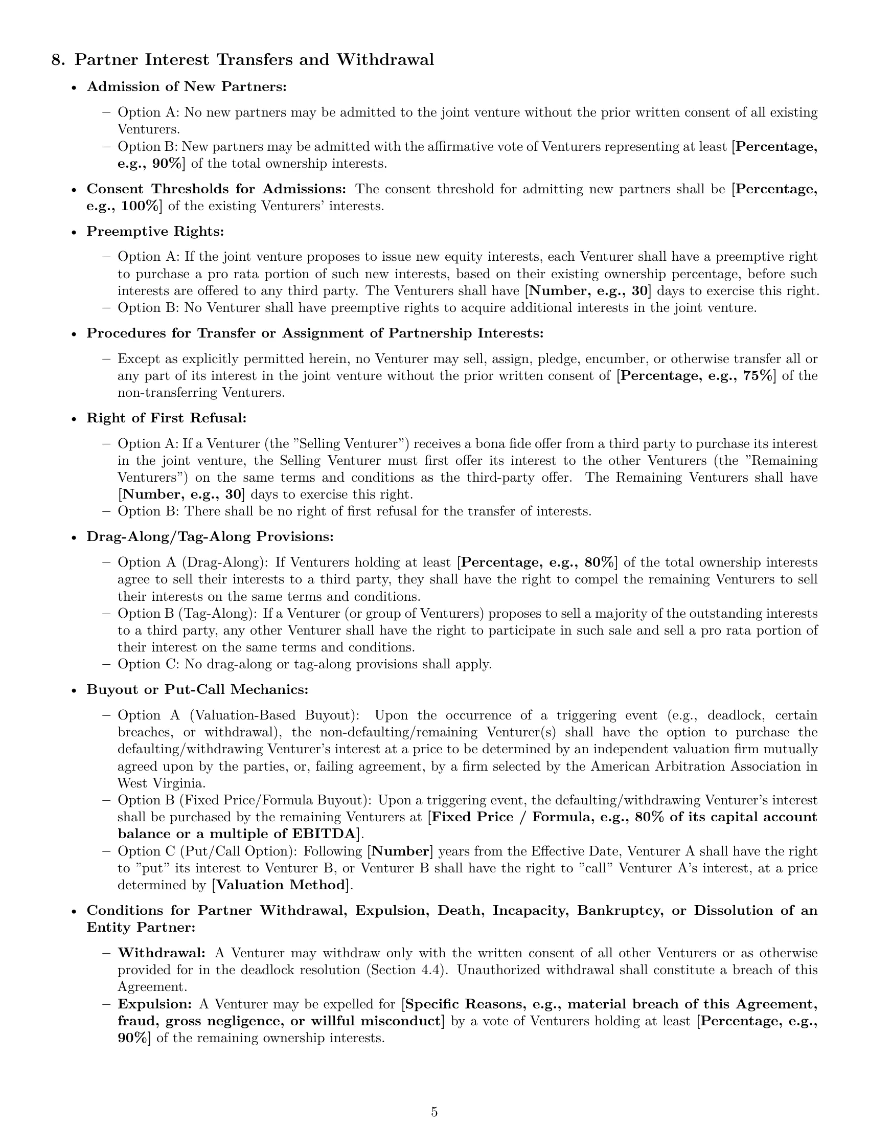 Preview page 5 of Pro West Virginia joint venture agreement template
