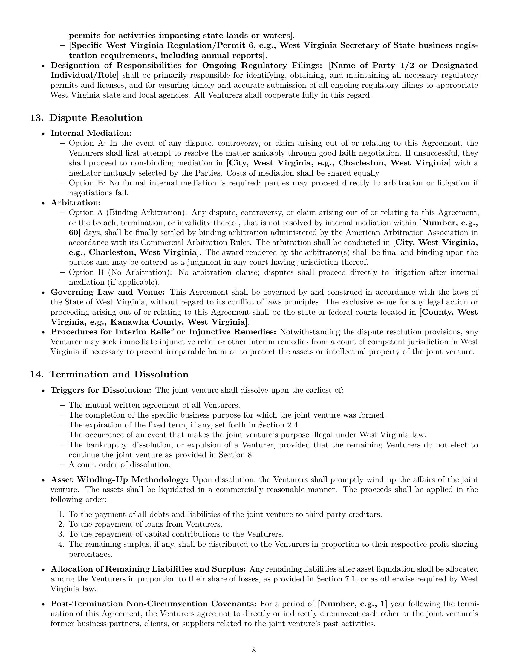 Preview page 8 of Pro West Virginia joint venture agreement template