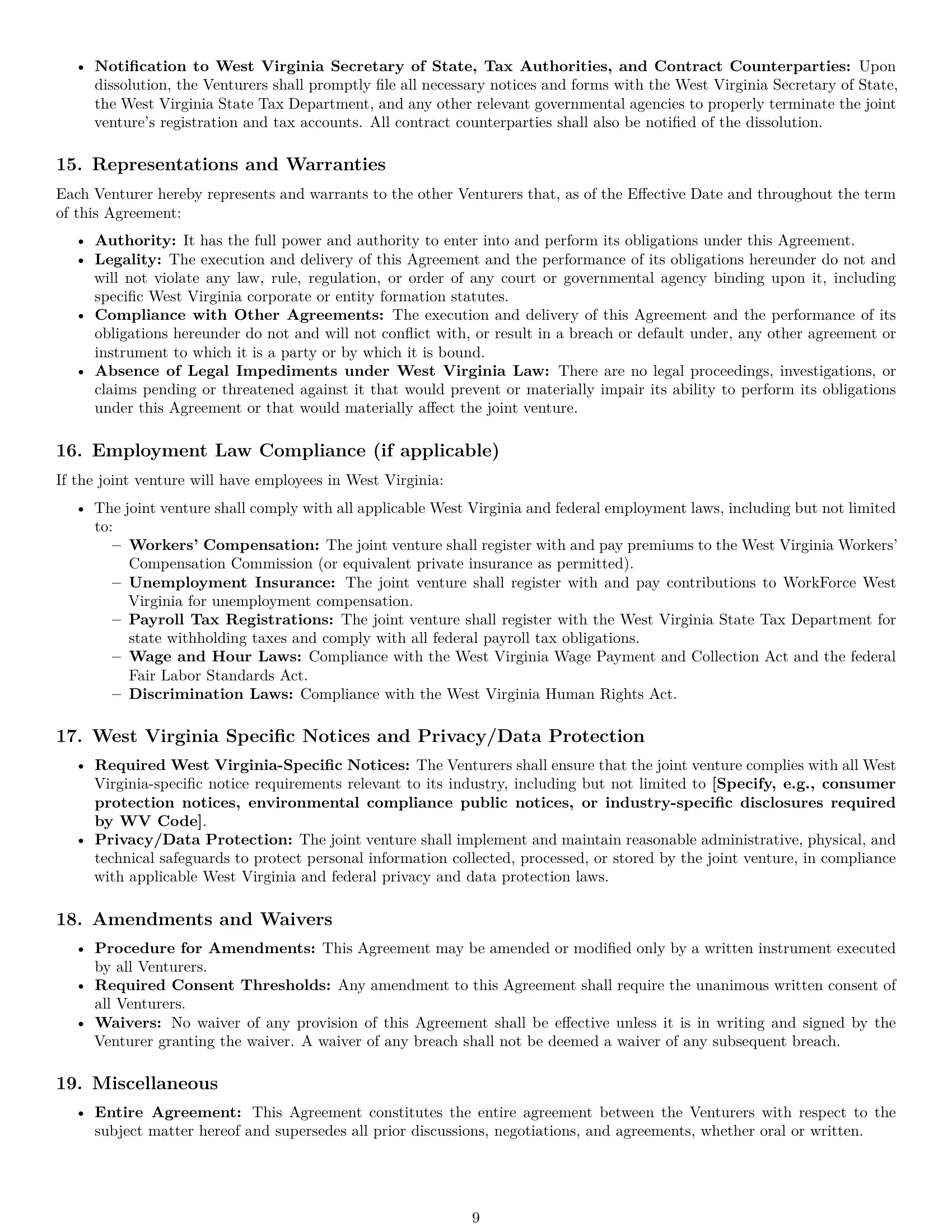 Preview page 9 of Pro West Virginia joint venture agreement template