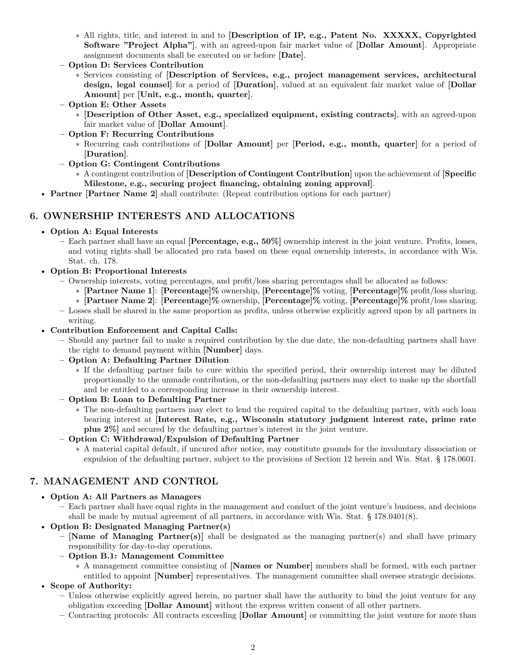 Preview page 2 of Pro Wisconsin joint venture agreement template