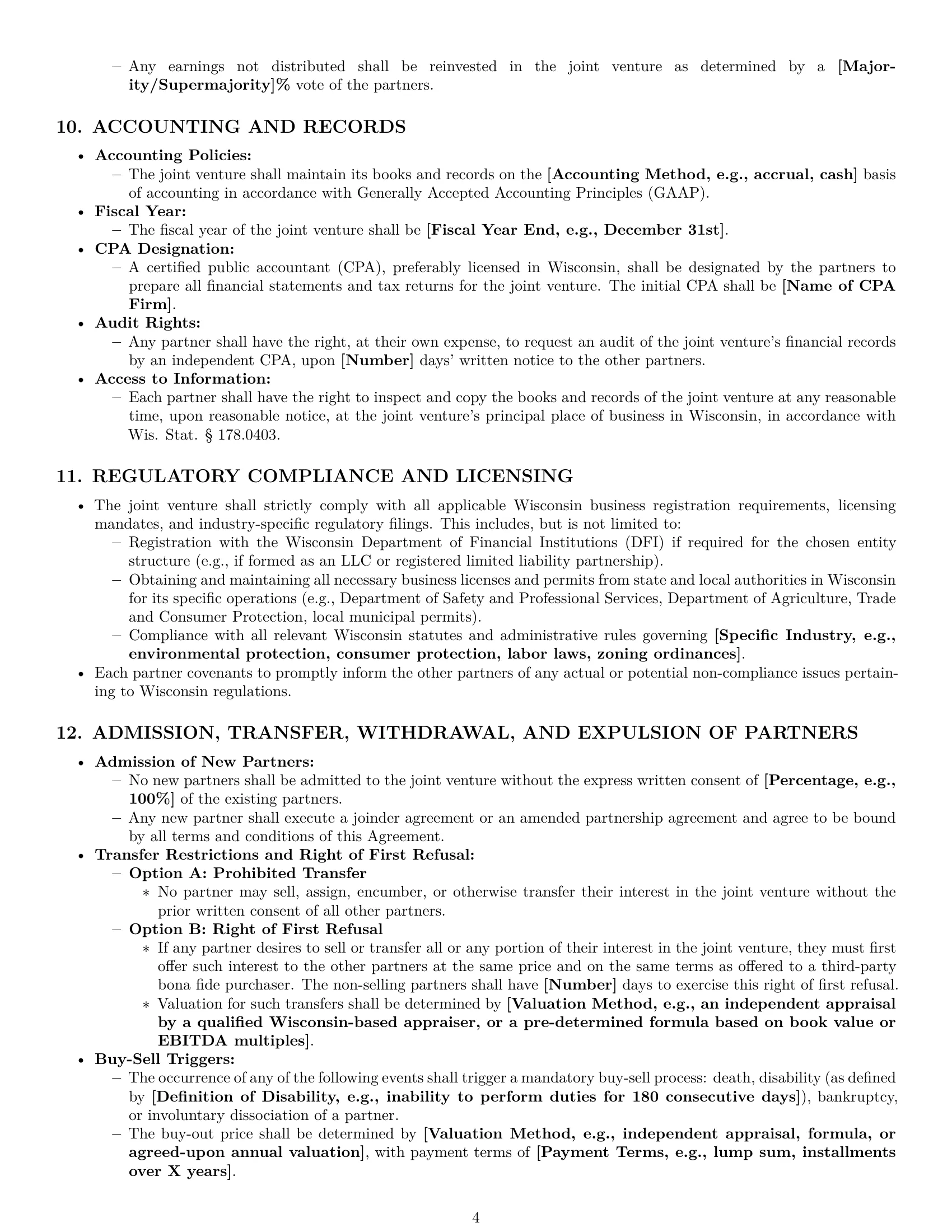 Preview page 4 of Pro Wisconsin joint venture agreement template