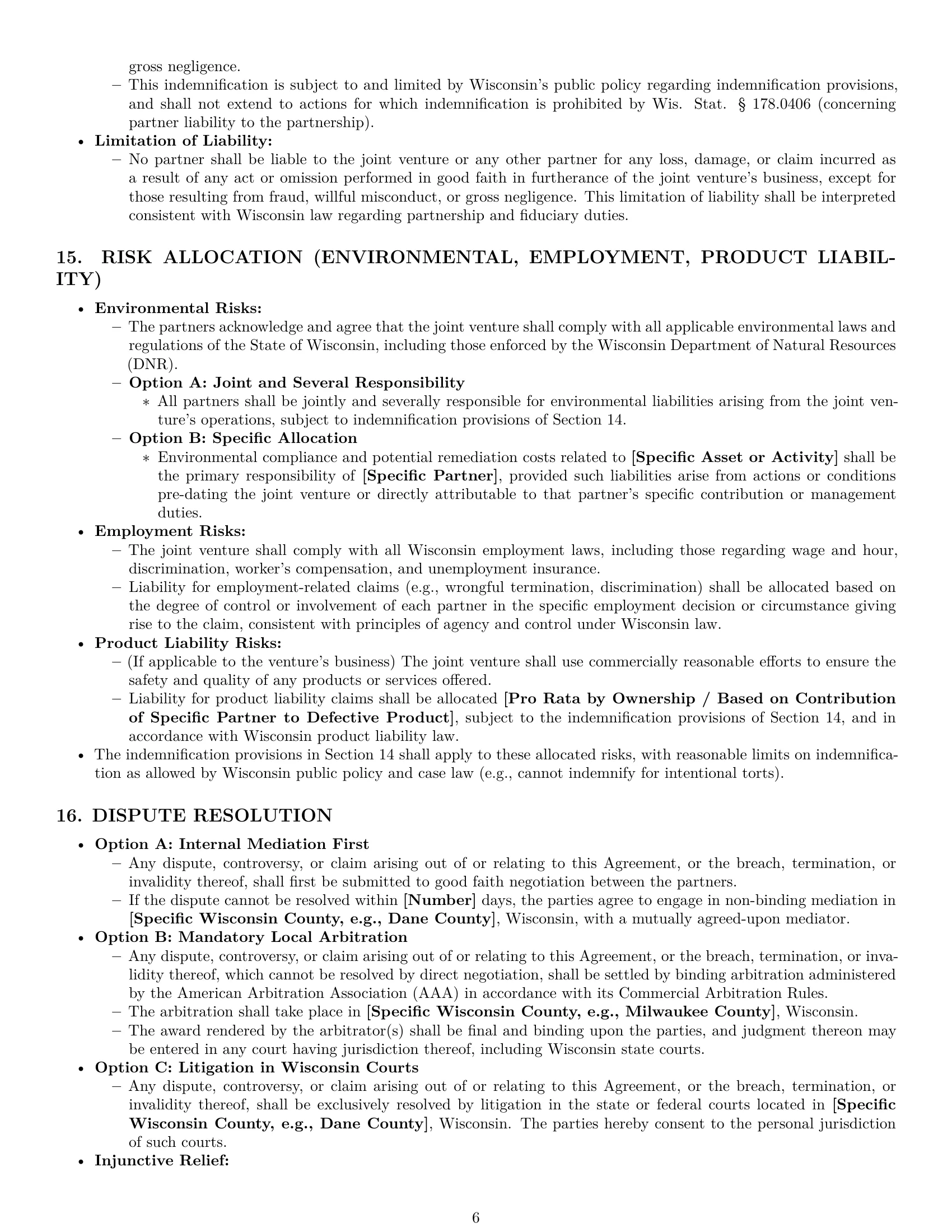 Preview page 6 of Pro Wisconsin joint venture agreement template