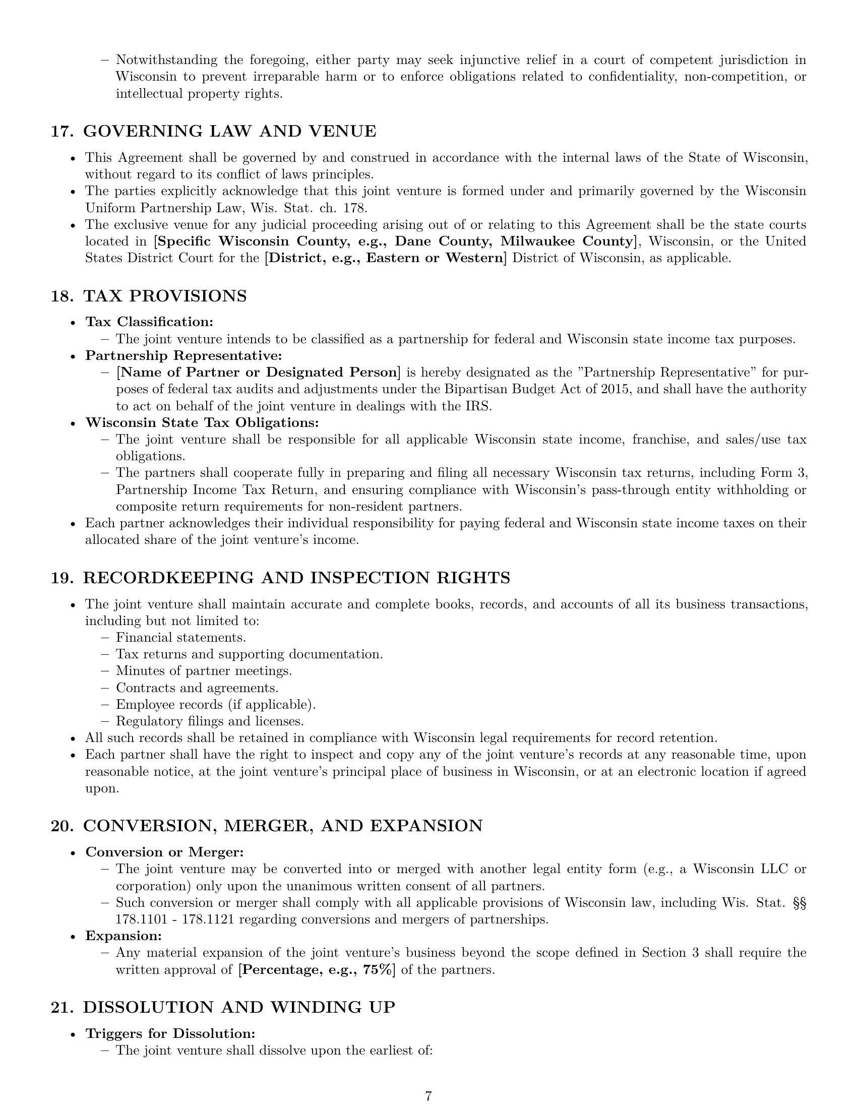 Preview page 7 of Pro Wisconsin joint venture agreement template
