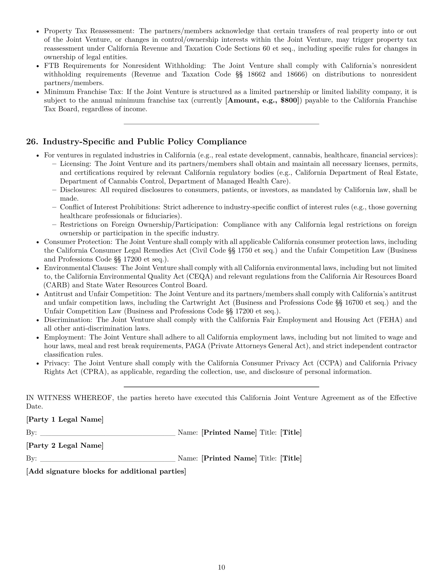 Preview page 10 of Pro California joint venture agreement template