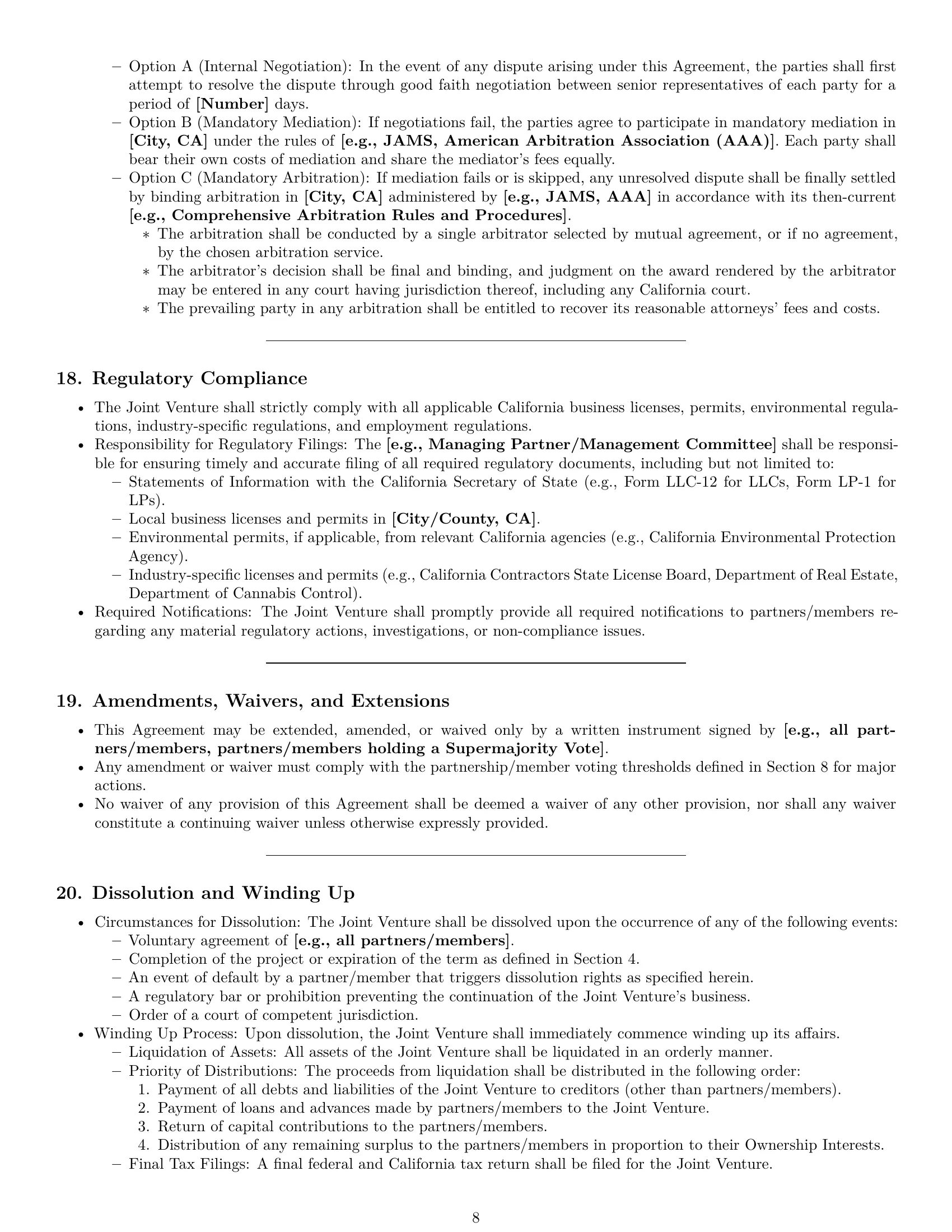 Preview page 8 of Pro California joint venture agreement template