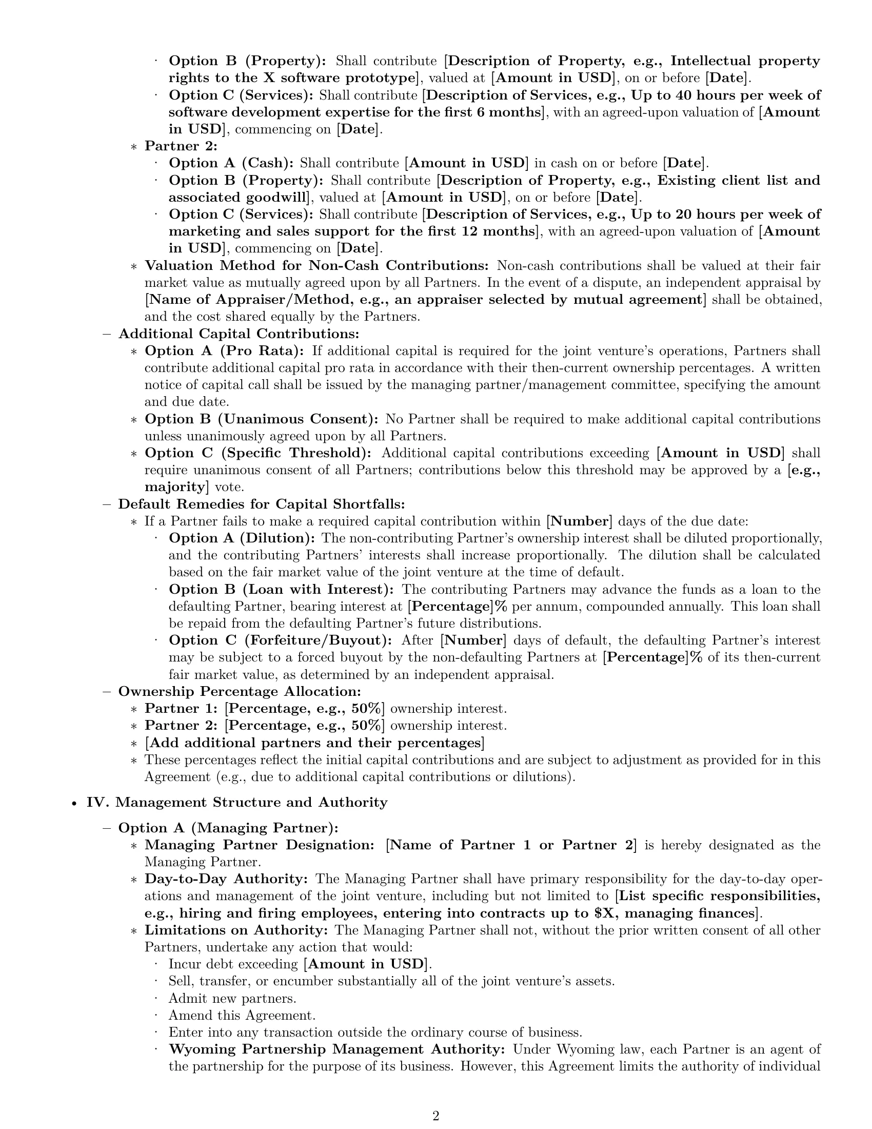 Preview page 2 of Pro Wyoming joint venture agreement template