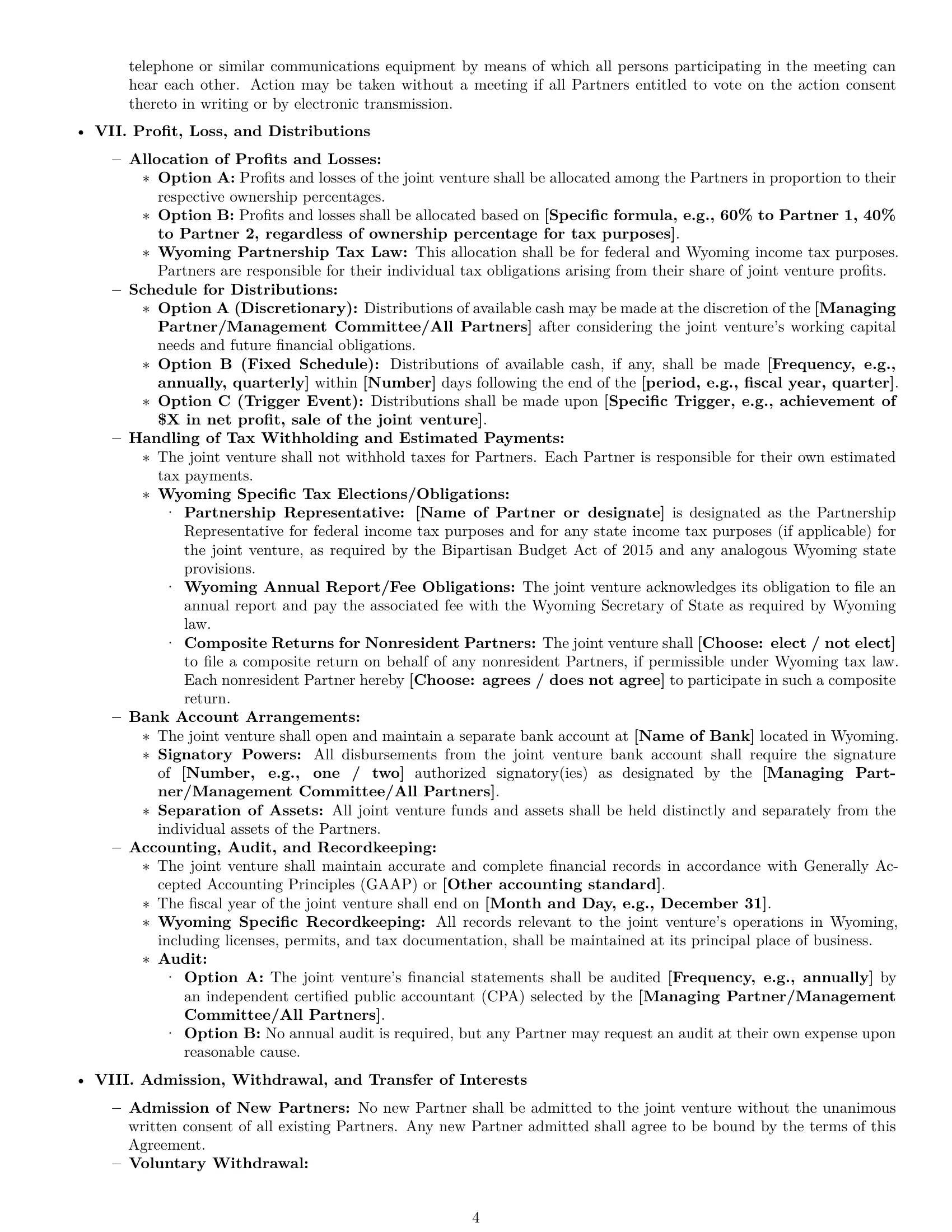 Preview page 4 of Pro Wyoming joint venture agreement template