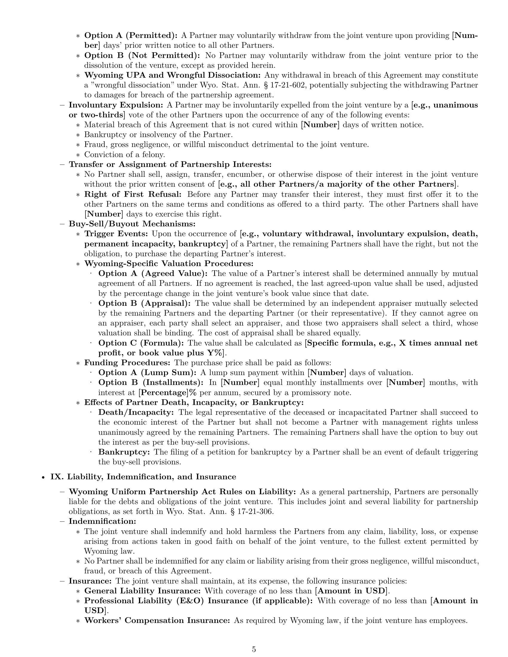 Preview page 5 of Pro Wyoming joint venture agreement template