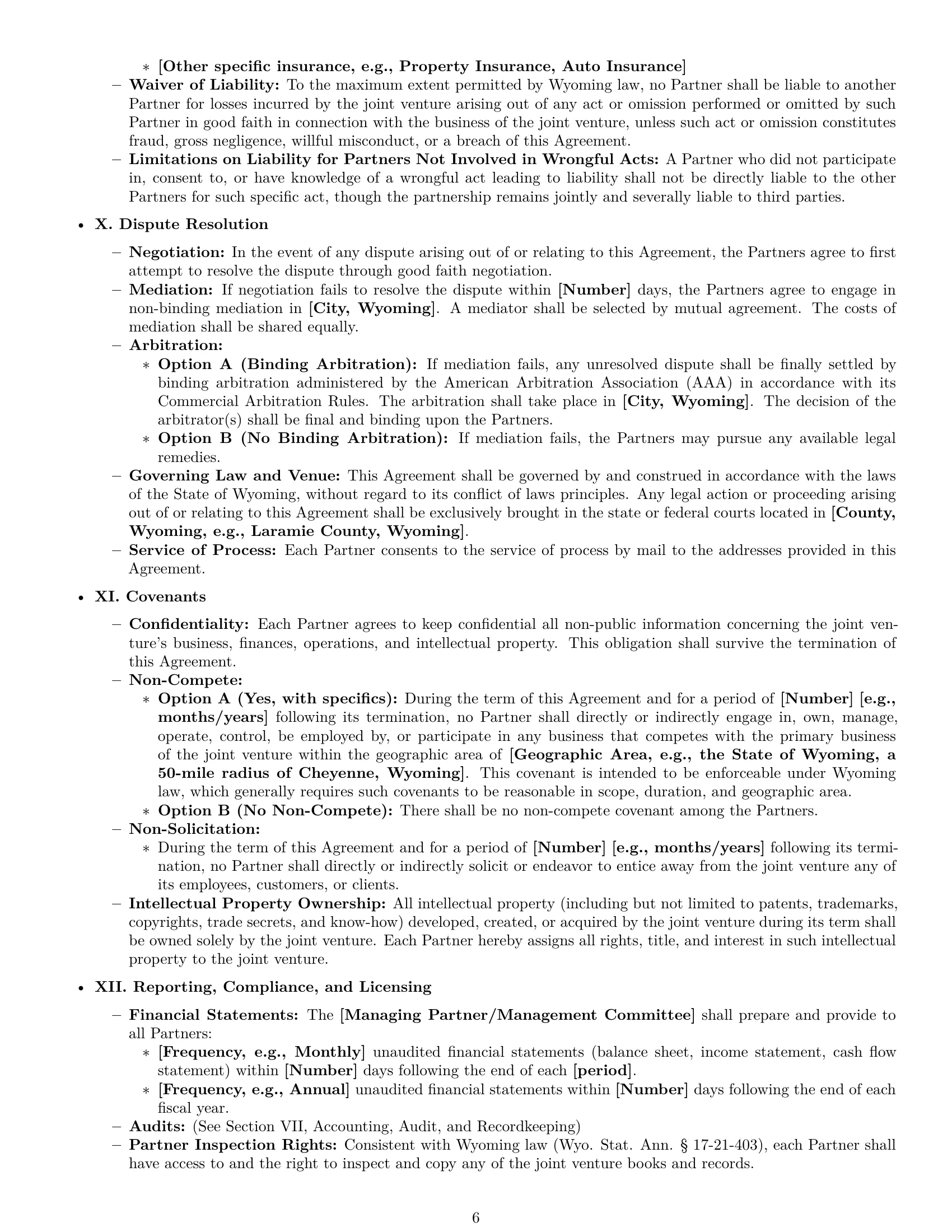 Preview page 6 of Pro Wyoming joint venture agreement template
