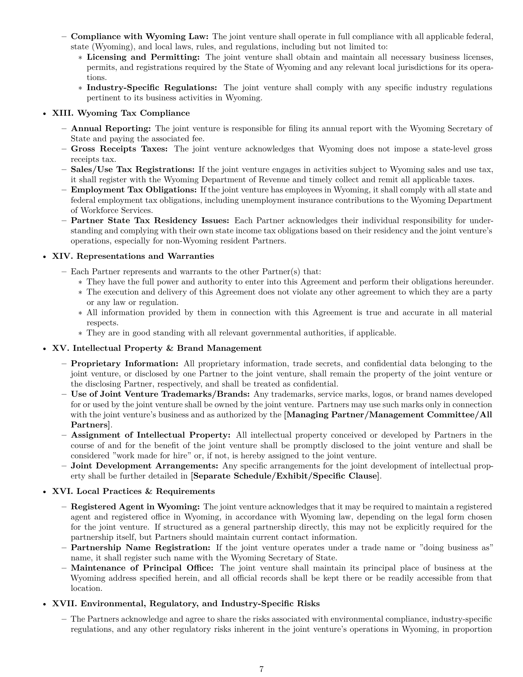 Preview page 7 of Pro Wyoming joint venture agreement template