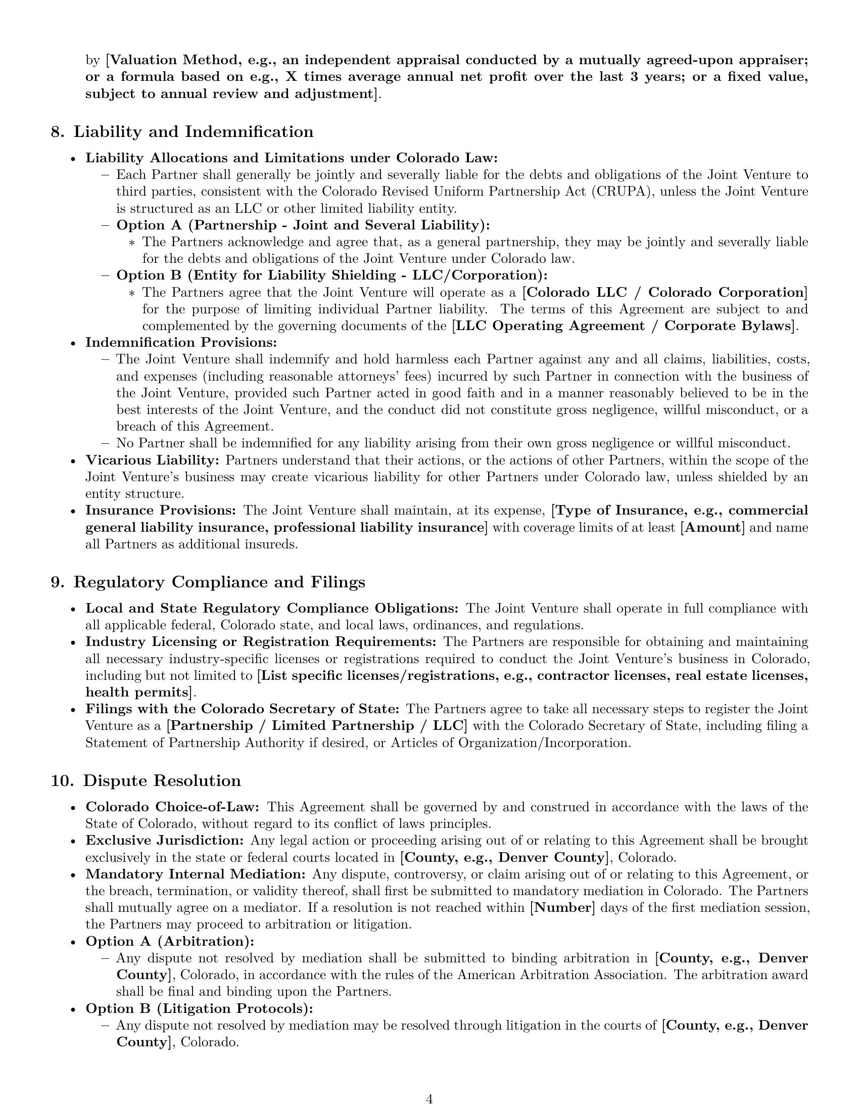 Preview page 4 of Pro Colorado joint venture agreement template