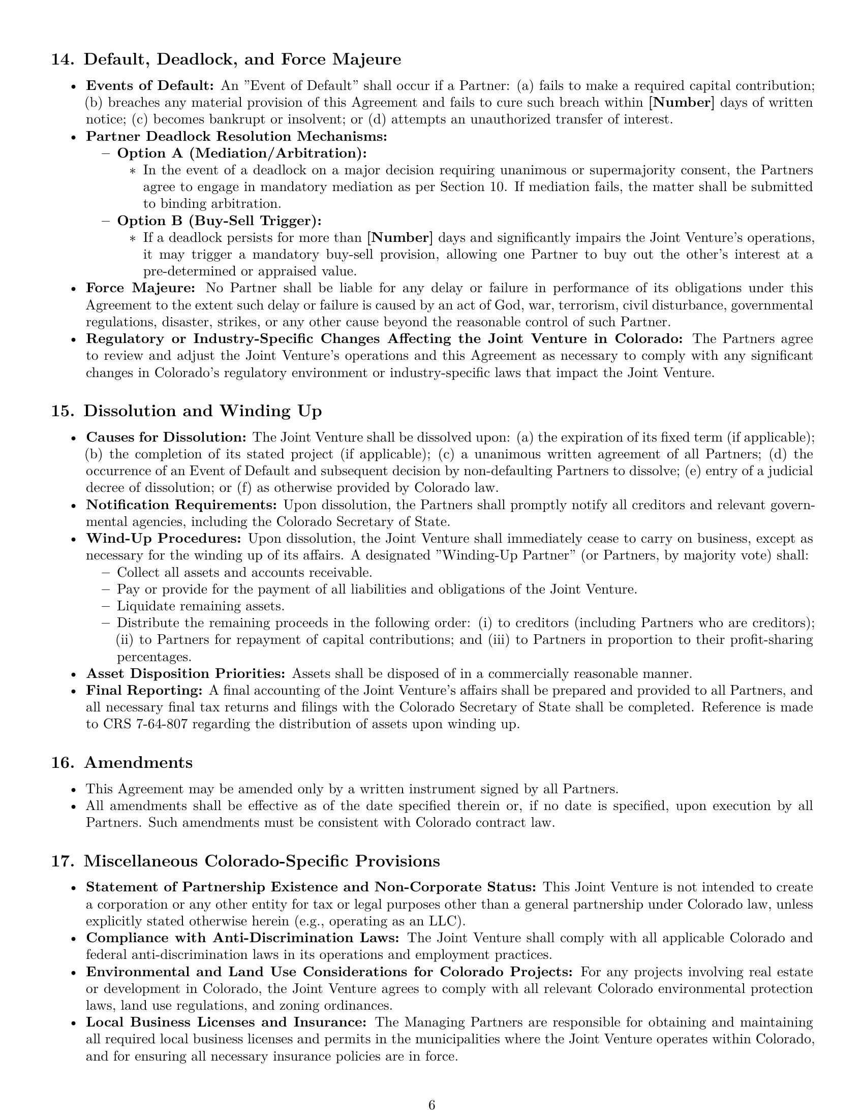 Preview page 6 of Pro Colorado joint venture agreement template