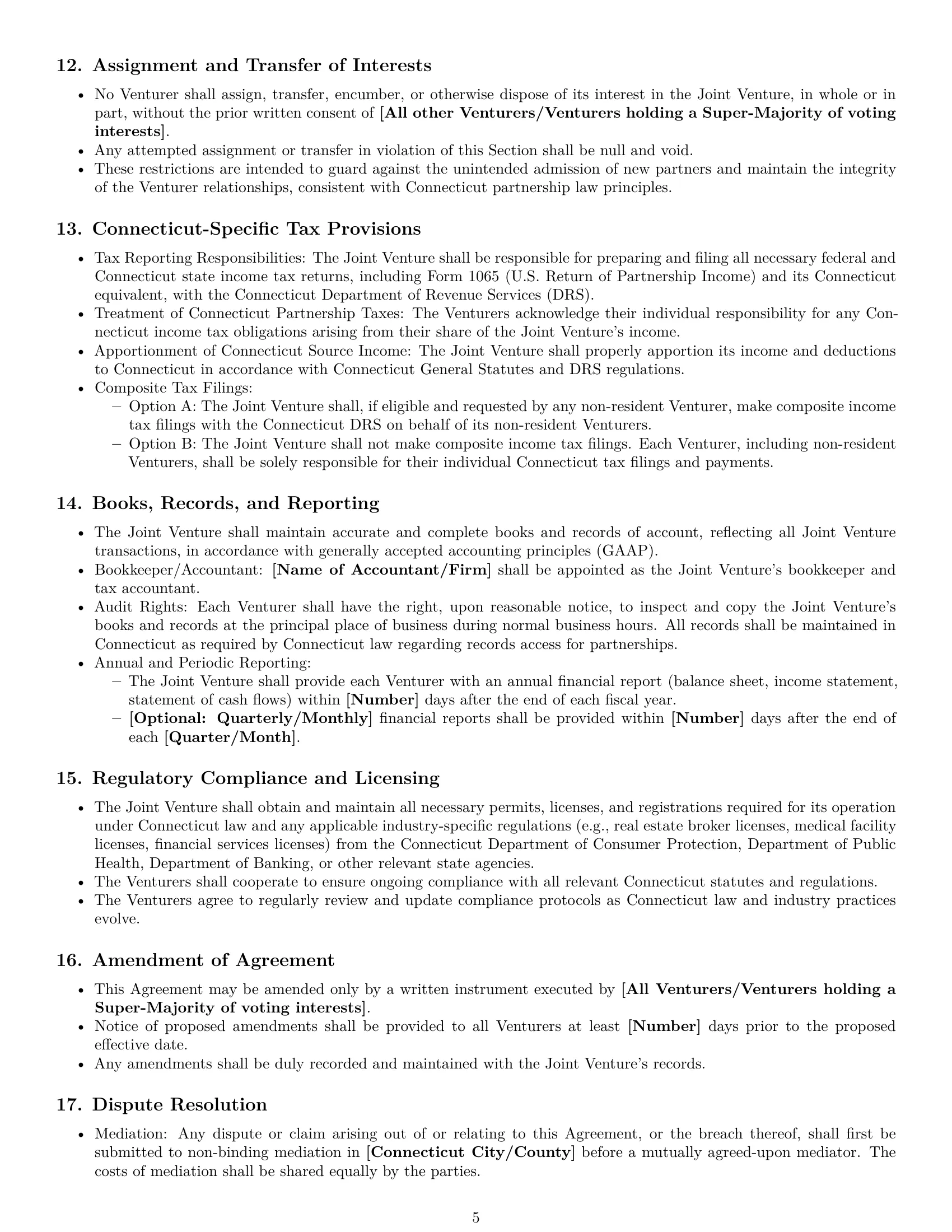 Preview page 5 of Pro Connecticut joint venture agreement template