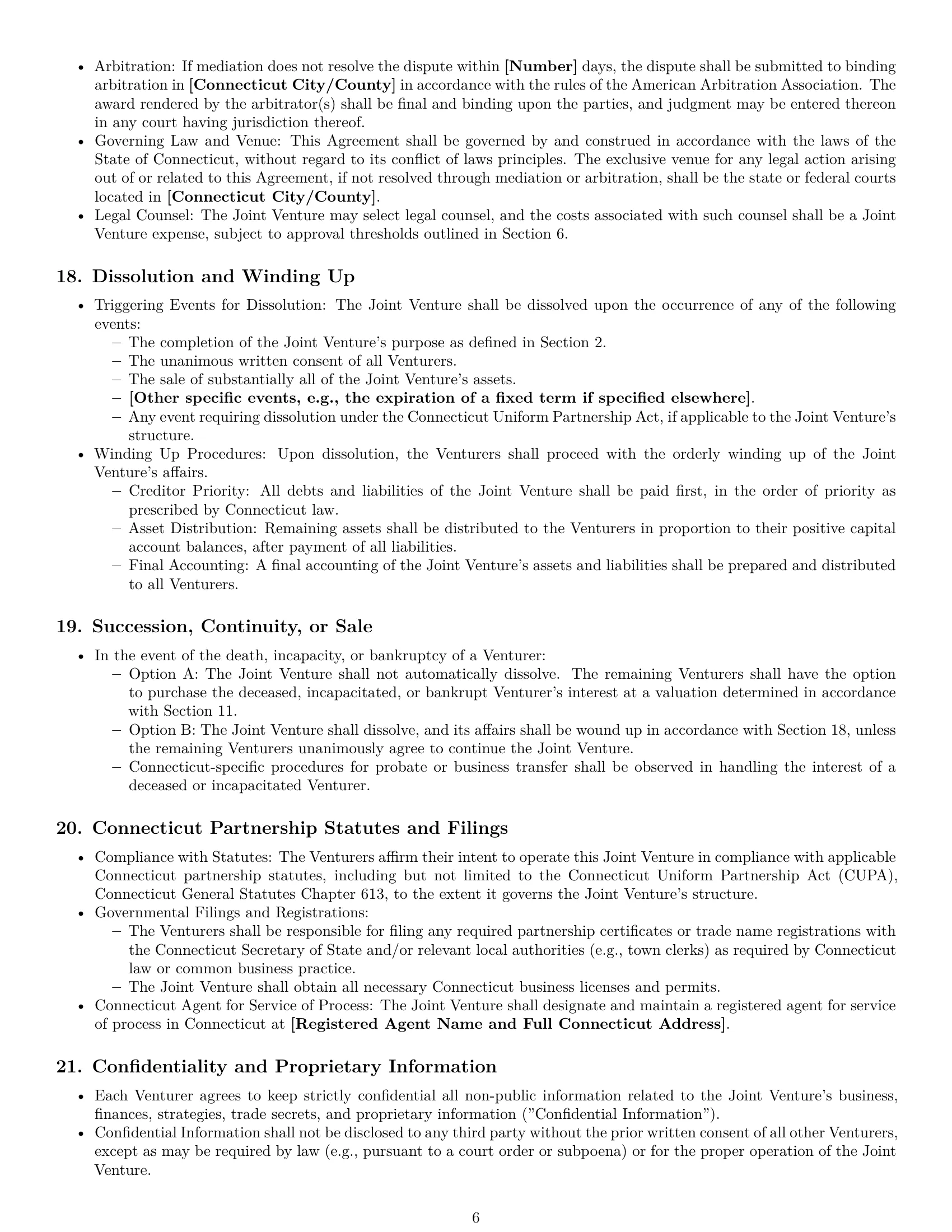 Preview page 6 of Pro Connecticut joint venture agreement template