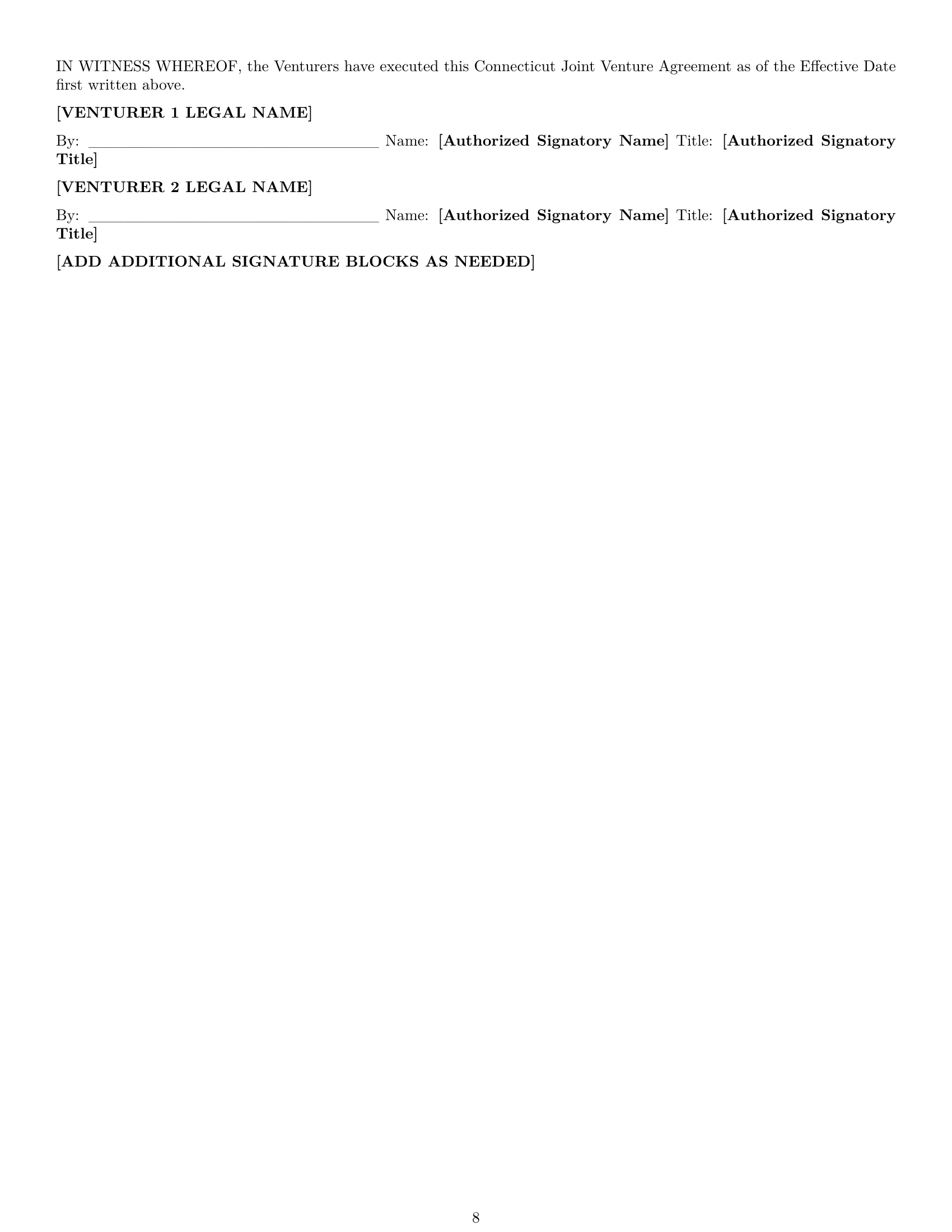 Preview page 8 of Pro Connecticut joint venture agreement template