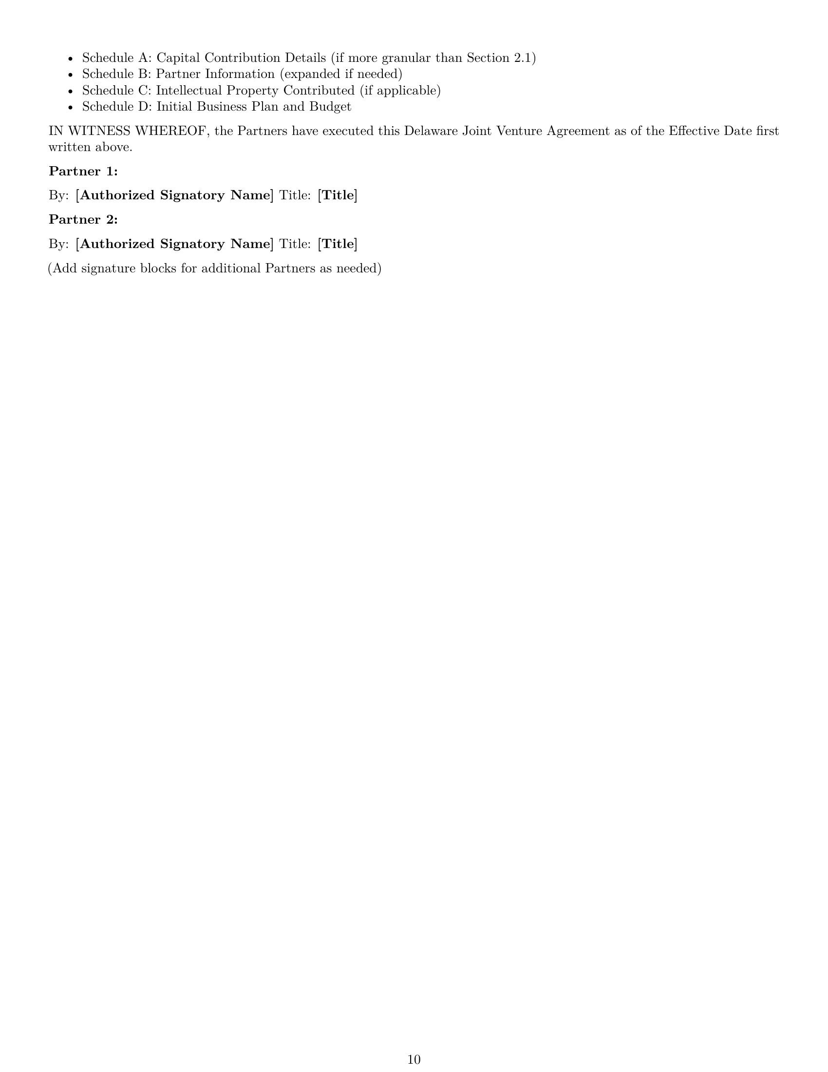 Preview page 10 of Pro Delaware joint venture agreement template