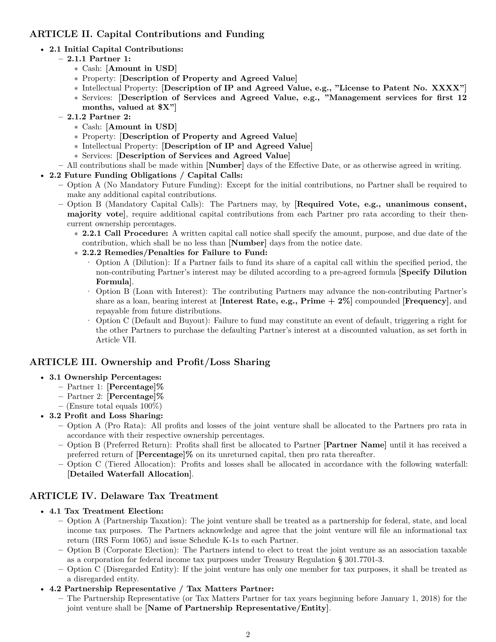 Preview page 2 of Pro Delaware joint venture agreement template