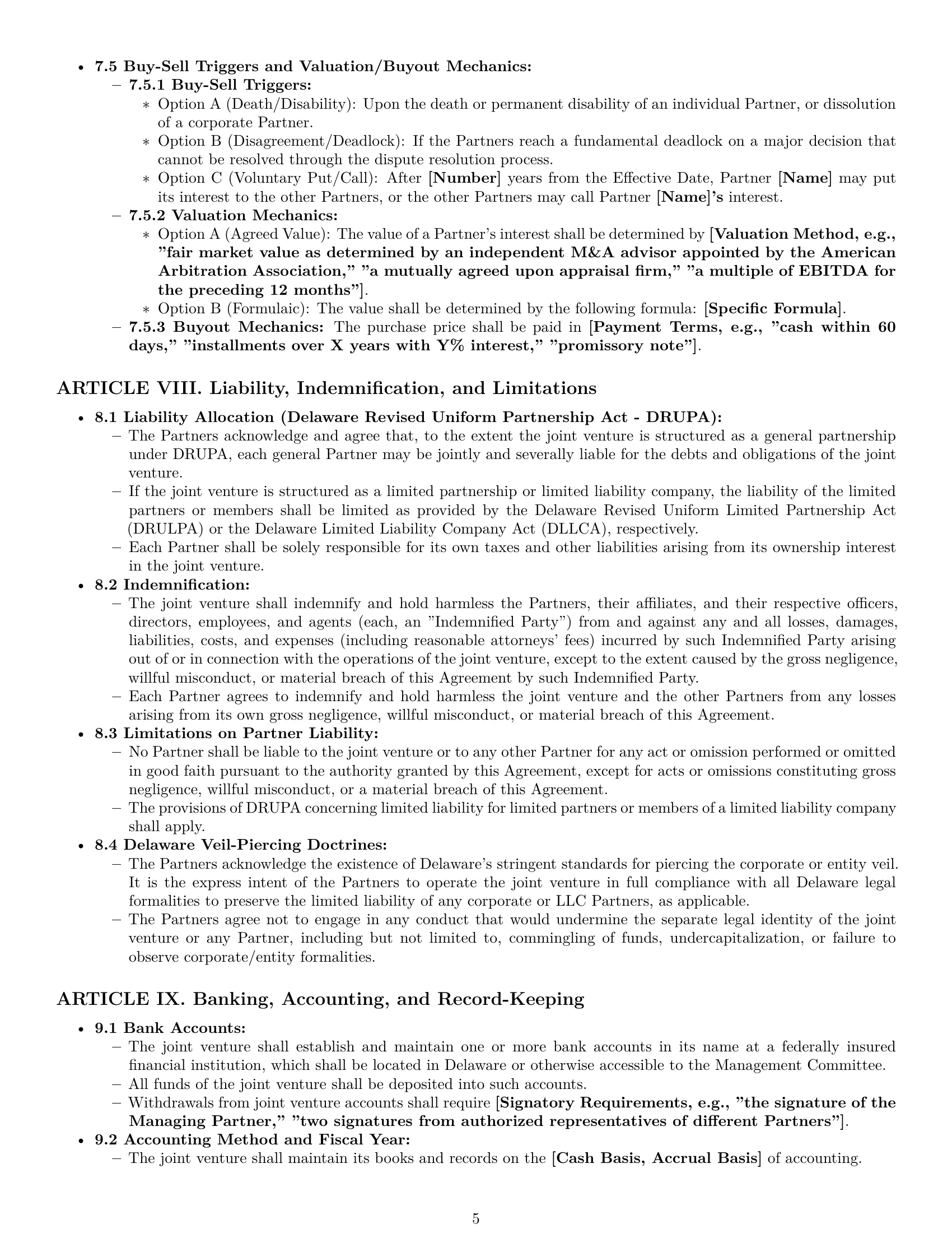 Preview page 5 of Pro Delaware joint venture agreement template