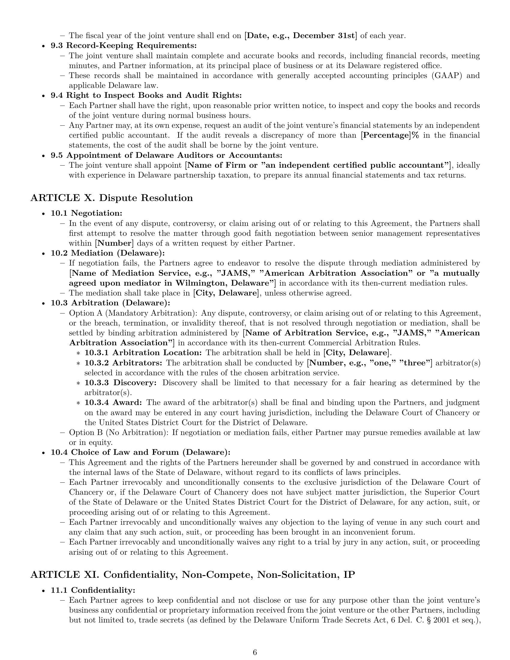 Preview page 6 of Pro Delaware joint venture agreement template