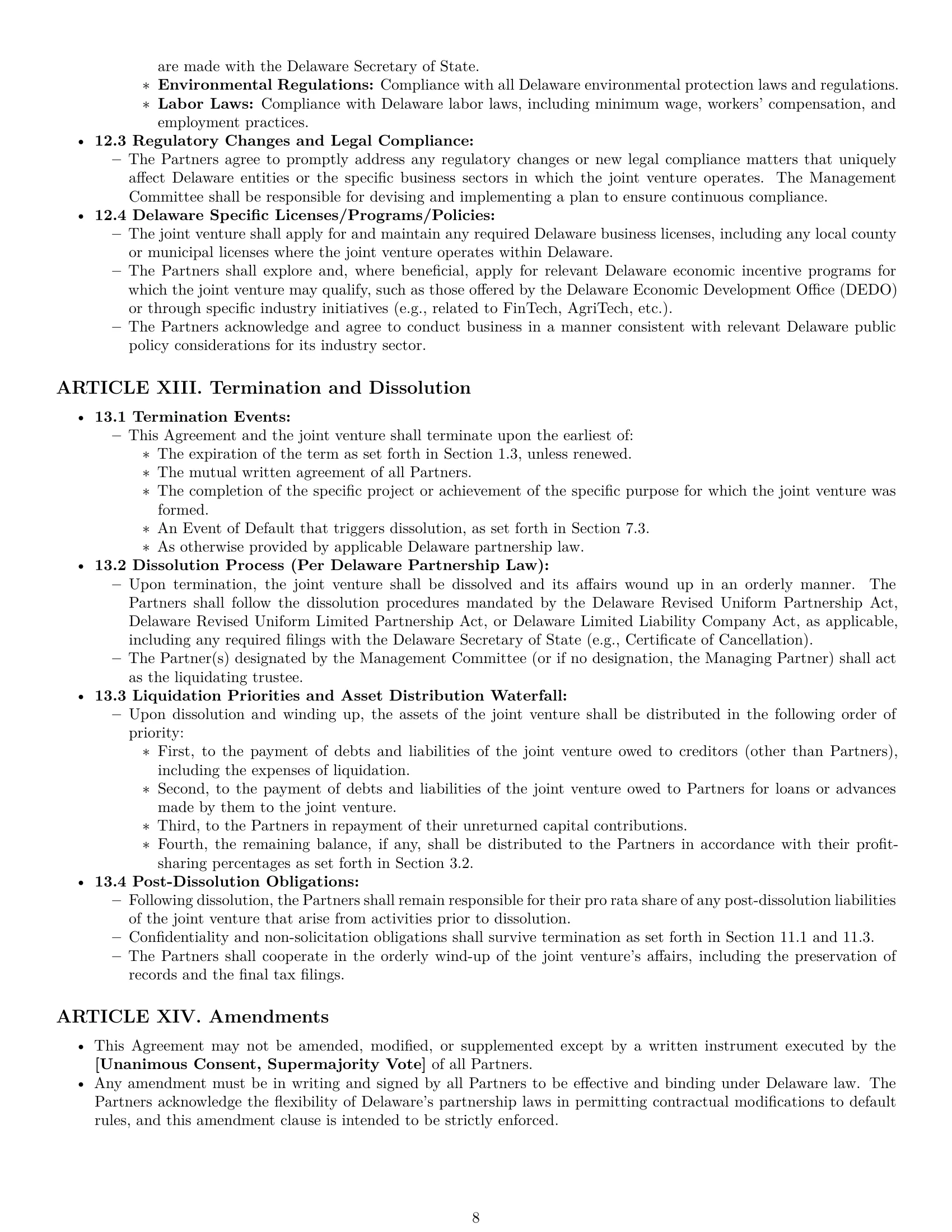 Preview page 8 of Pro Delaware joint venture agreement template