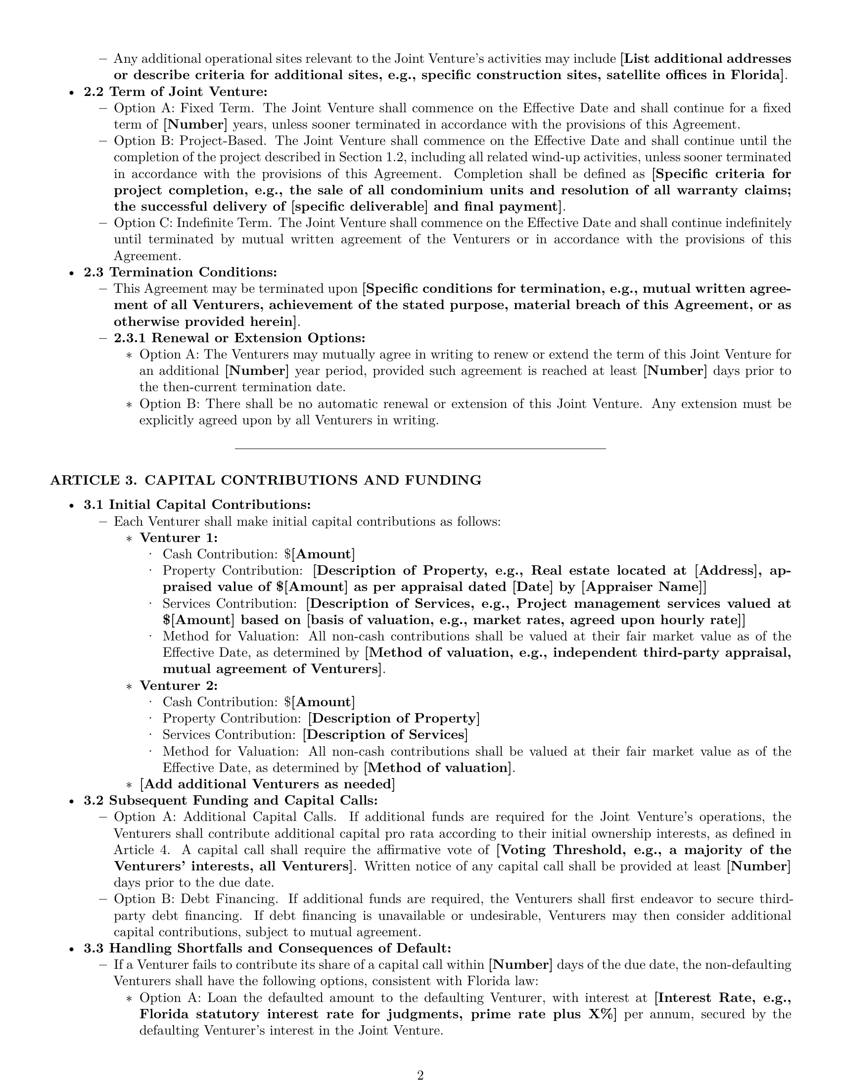 Preview page 2 of Pro Florida joint venture agreement template