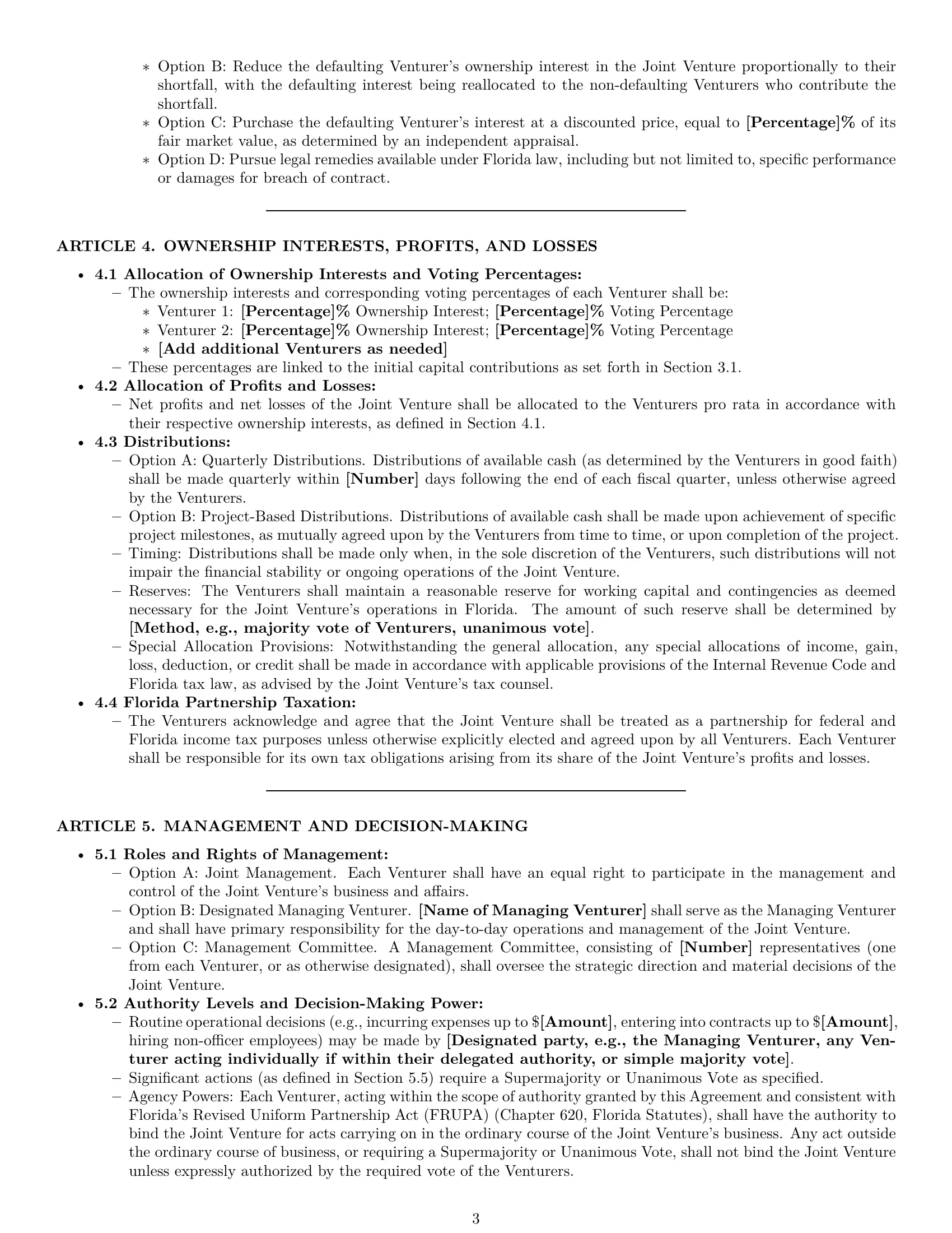 Preview page 3 of Pro Florida joint venture agreement template