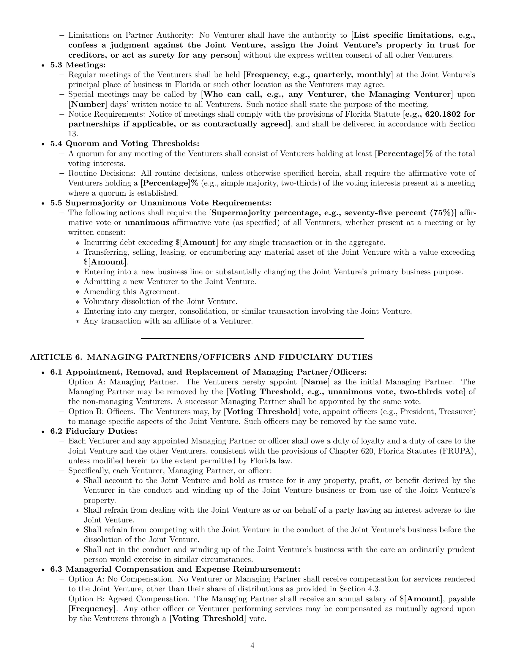 Preview page 4 of Pro Florida joint venture agreement template