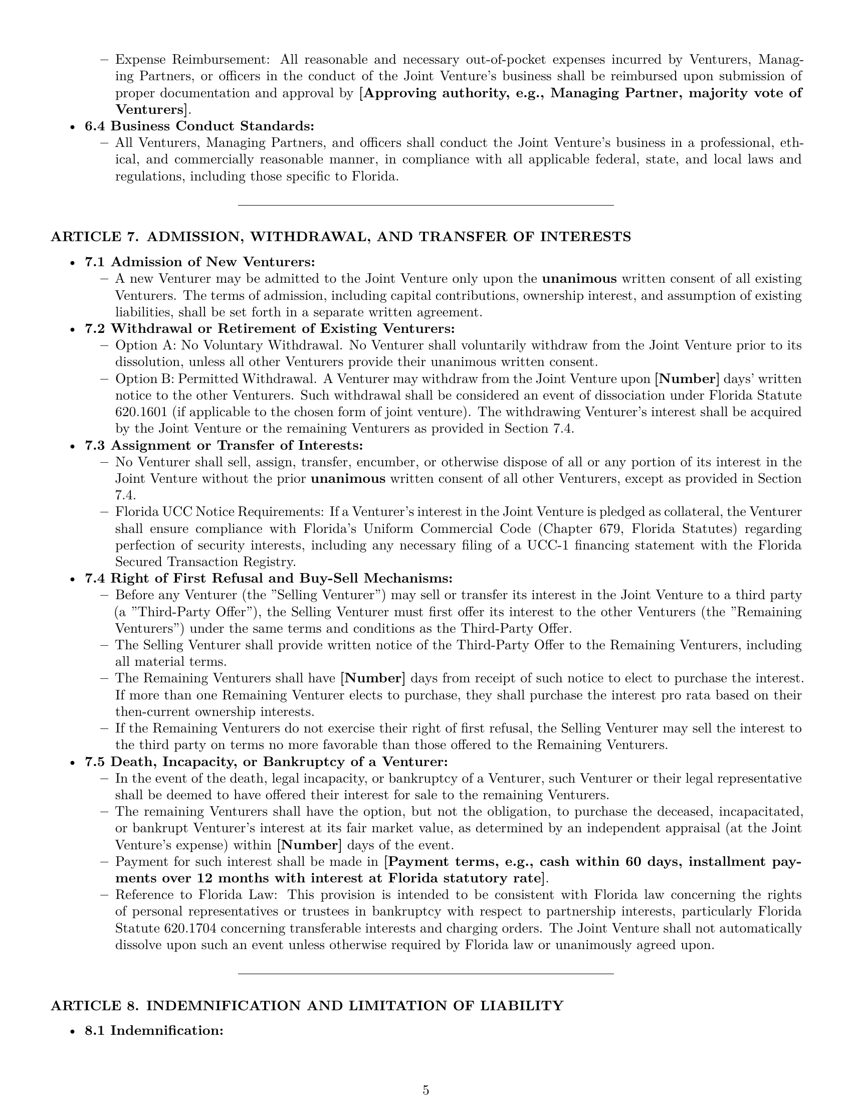 Preview page 5 of Pro Florida joint venture agreement template