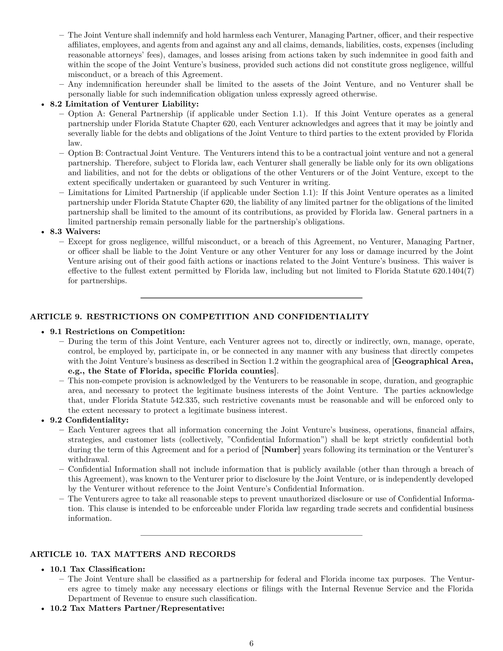 Preview page 6 of Pro Florida joint venture agreement template