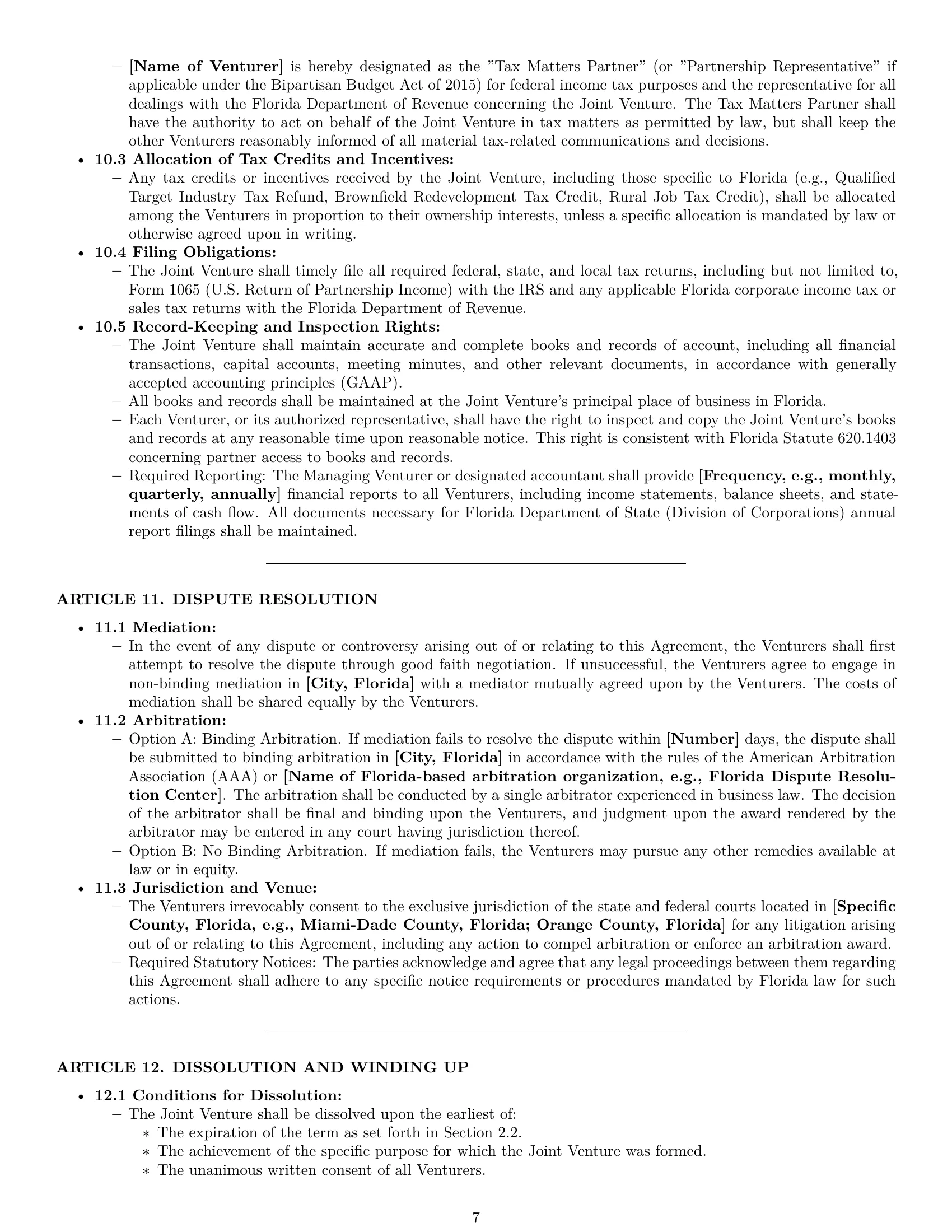 Preview page 7 of Pro Florida joint venture agreement template