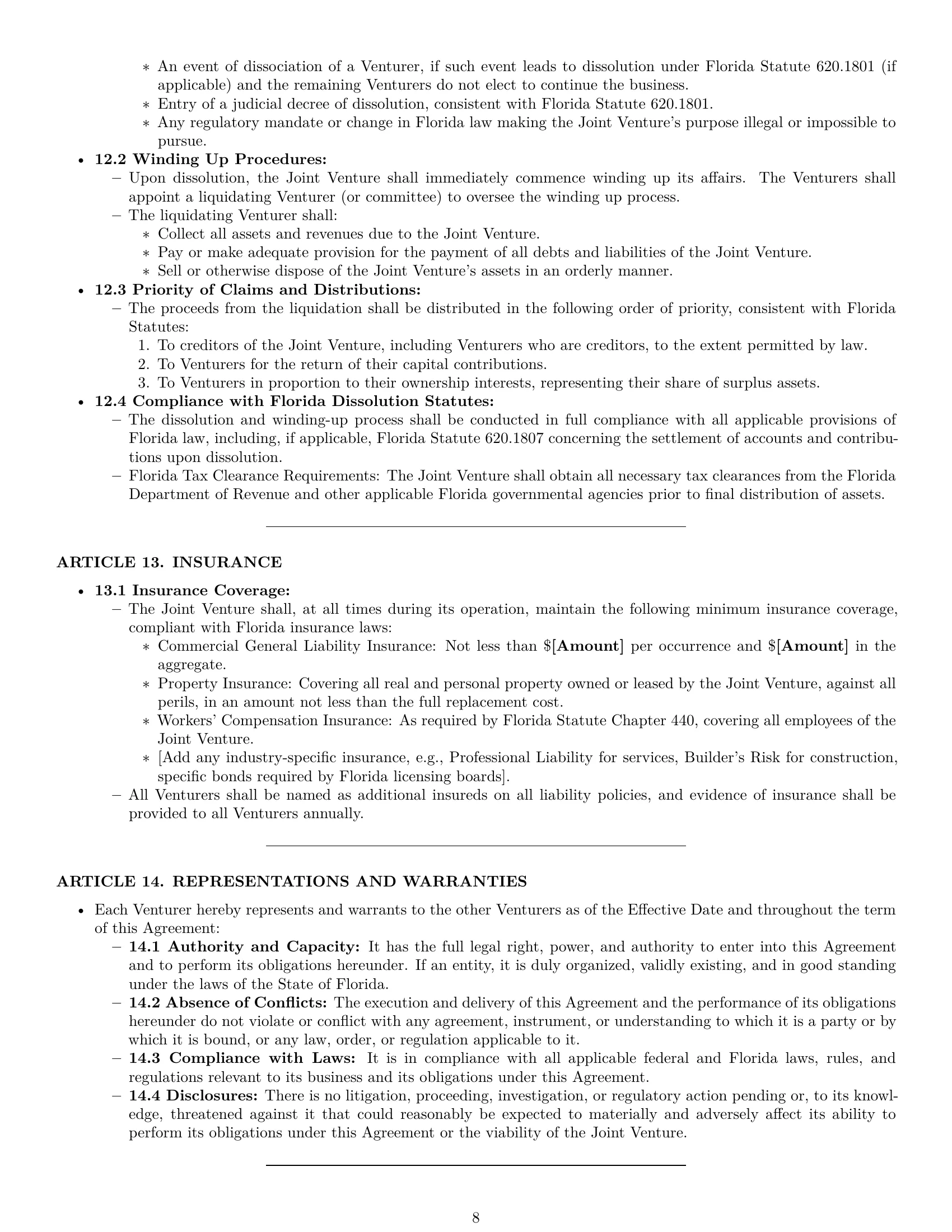 Preview page 8 of Pro Florida joint venture agreement template