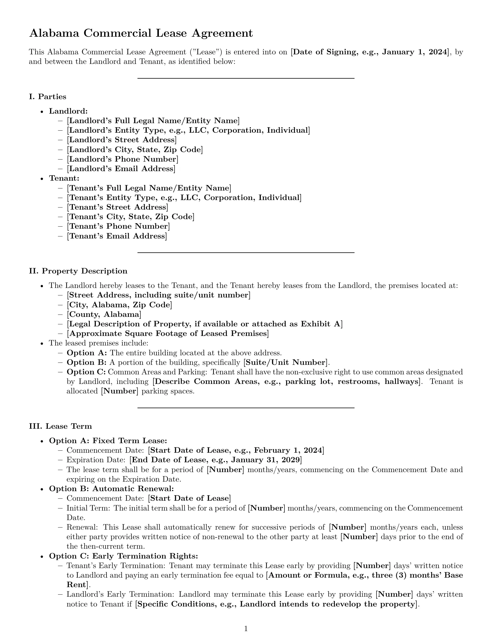 Preview page 1 of Pro Alabama commercial lease agreement template