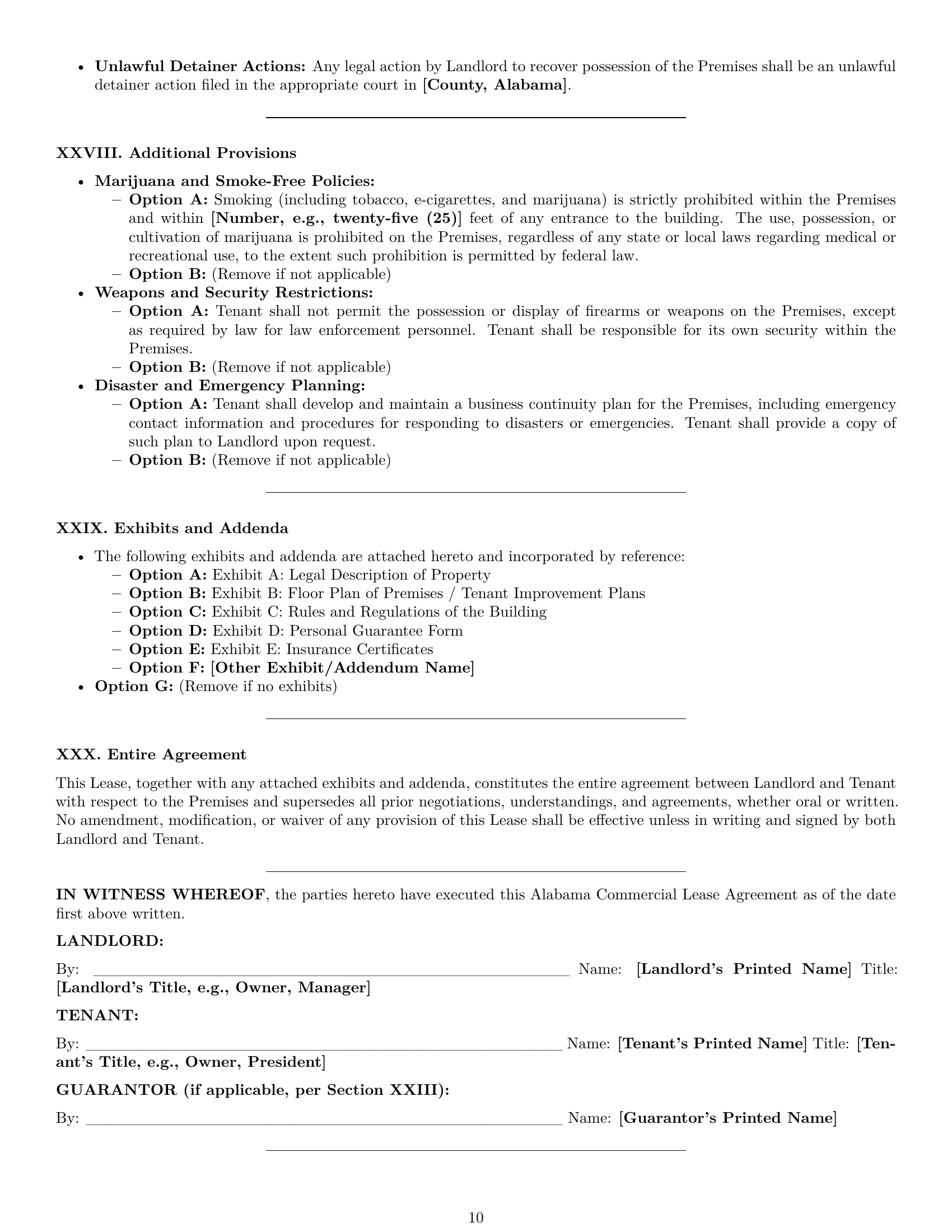 Preview page 10 of Pro Alabama commercial lease agreement template
