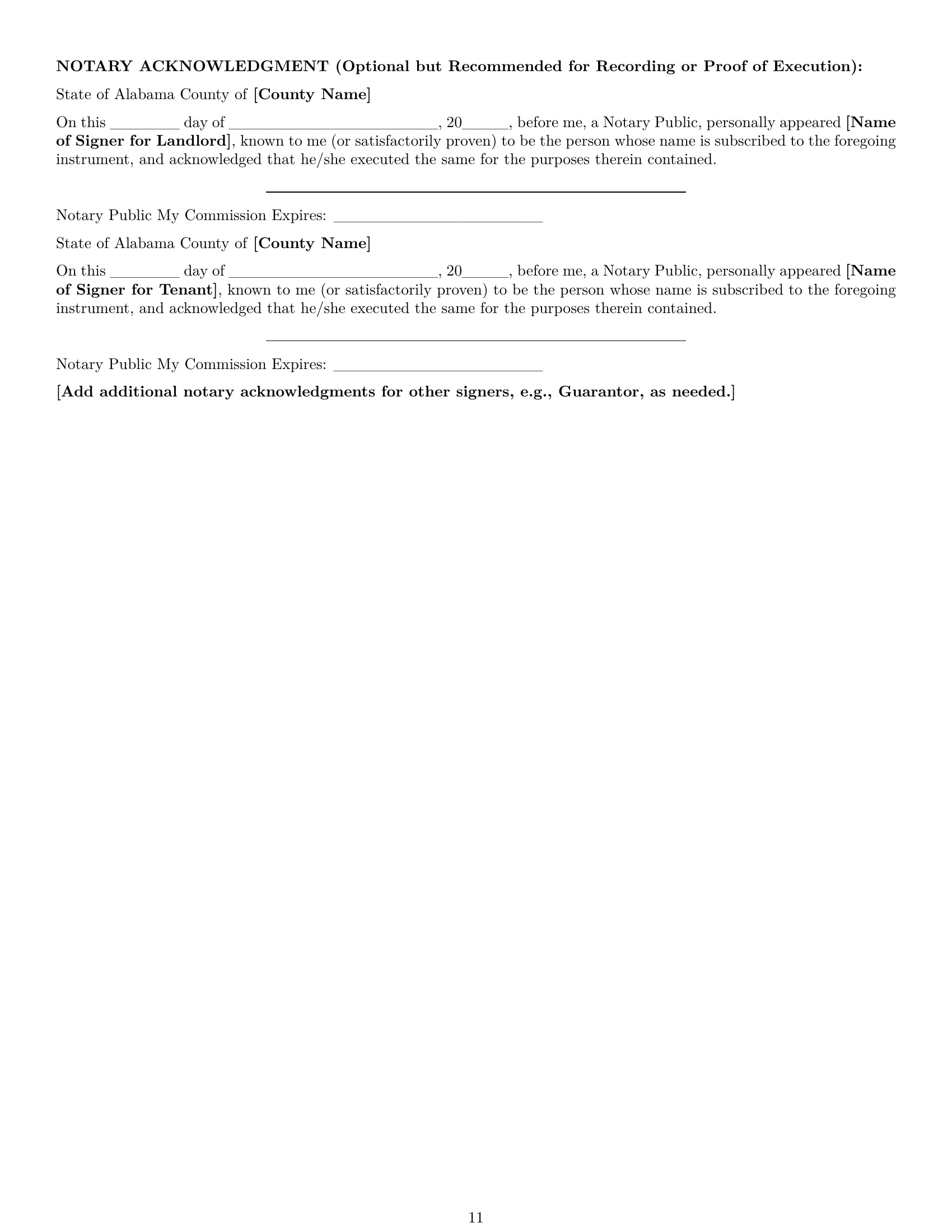 Preview page 11 of Pro Alabama commercial lease agreement template